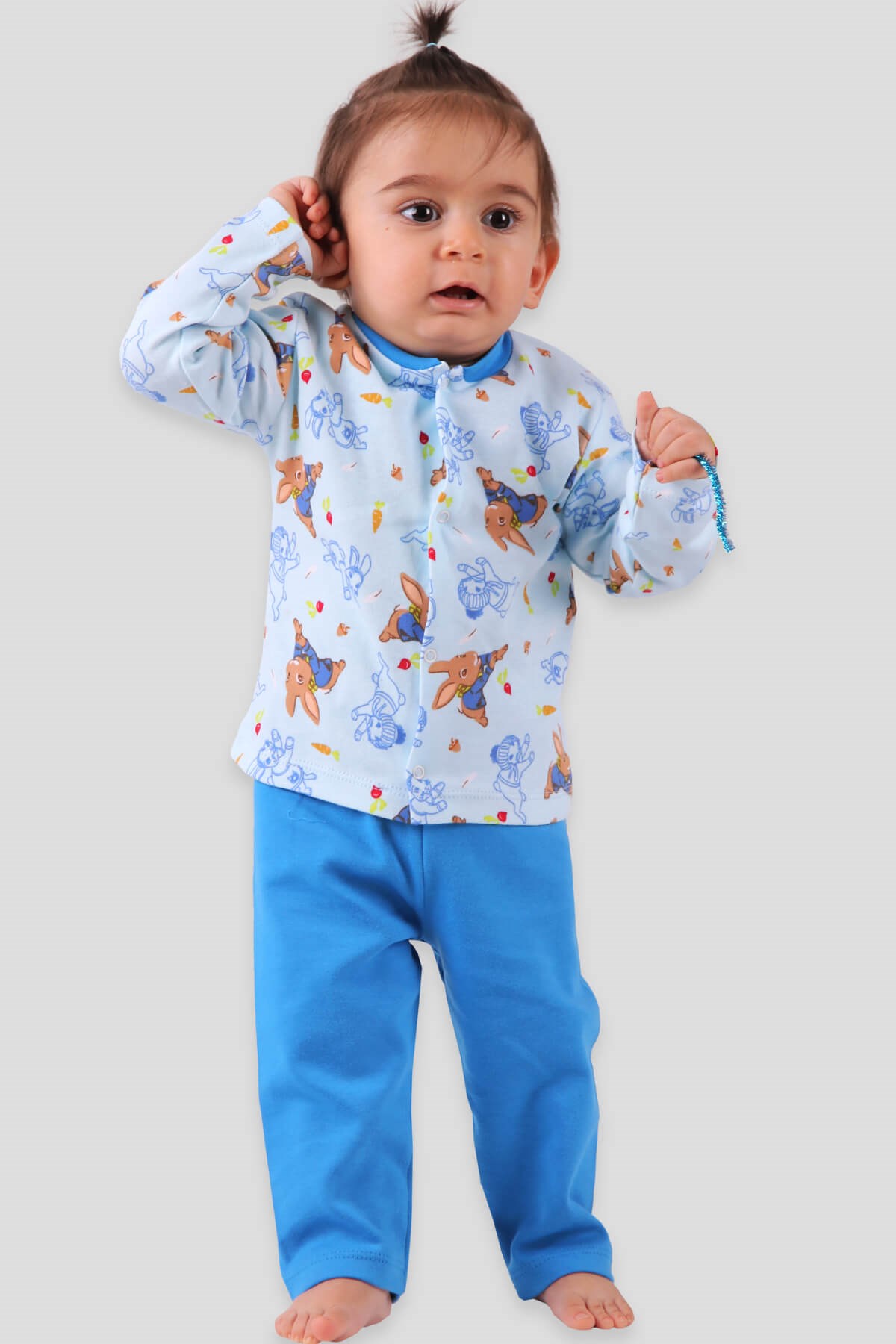 Erkek Bebek Pijama Takımı Tavşanlı Mavi 0-3 Ay - Yumuşak Kumaş | Breeze