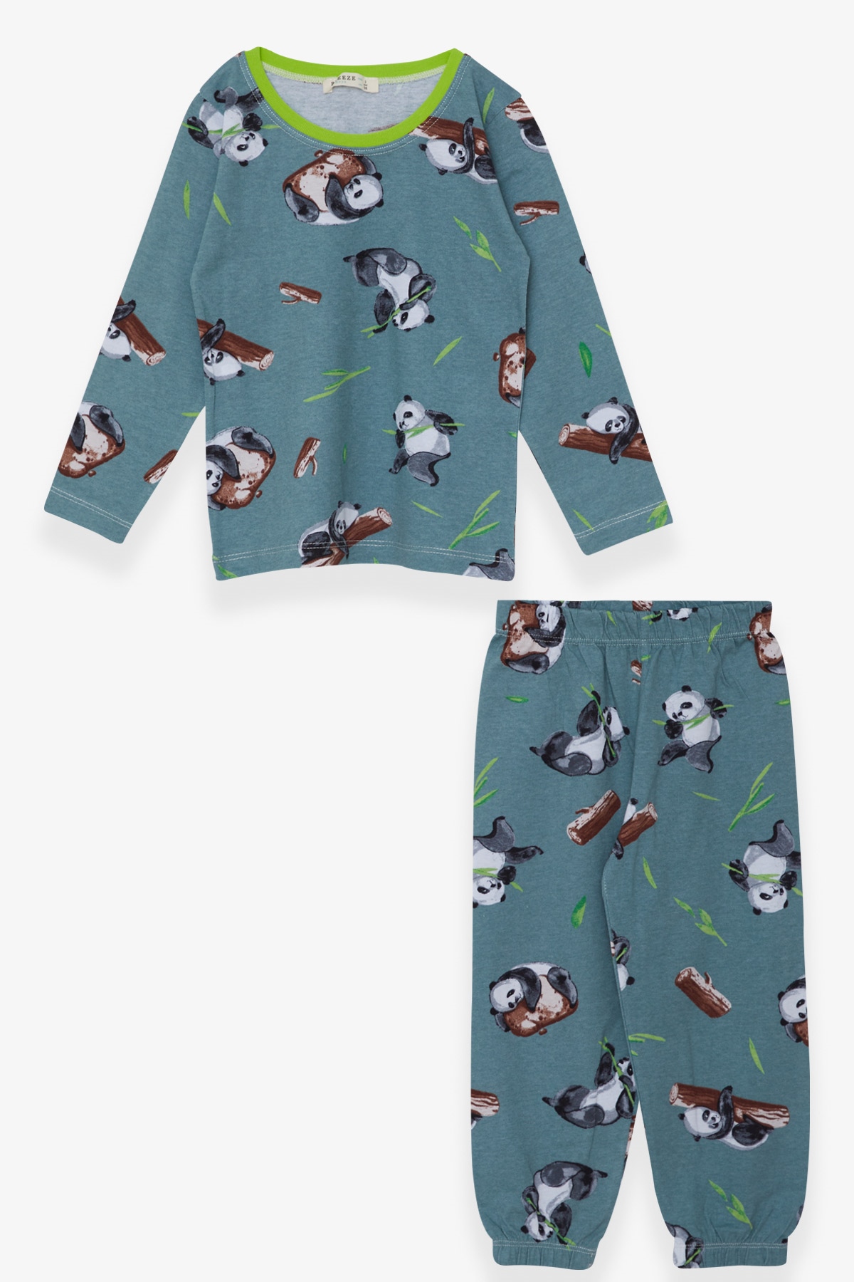 Breeze Erkek Bebek Pijama Takımı Uykucu Ayıcık Desenli Mint Yeşili (9 Ay-3 Yaş)