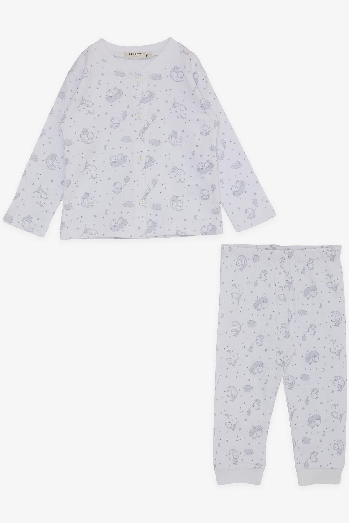 Breeze Erkek Bebek Pijama Takımı Uykucu Ayıcık Desenli Beyaz (4 Ay-1 Yaş)