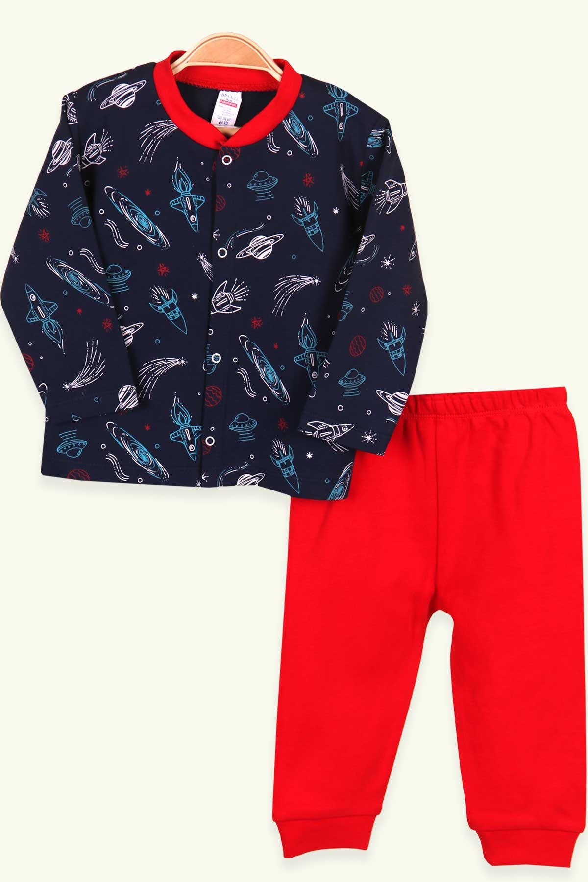 Breeze Erkek Bebek Pijama Takımı Uzay Temalı Lacivert (0-3 Ay-9 Ay)