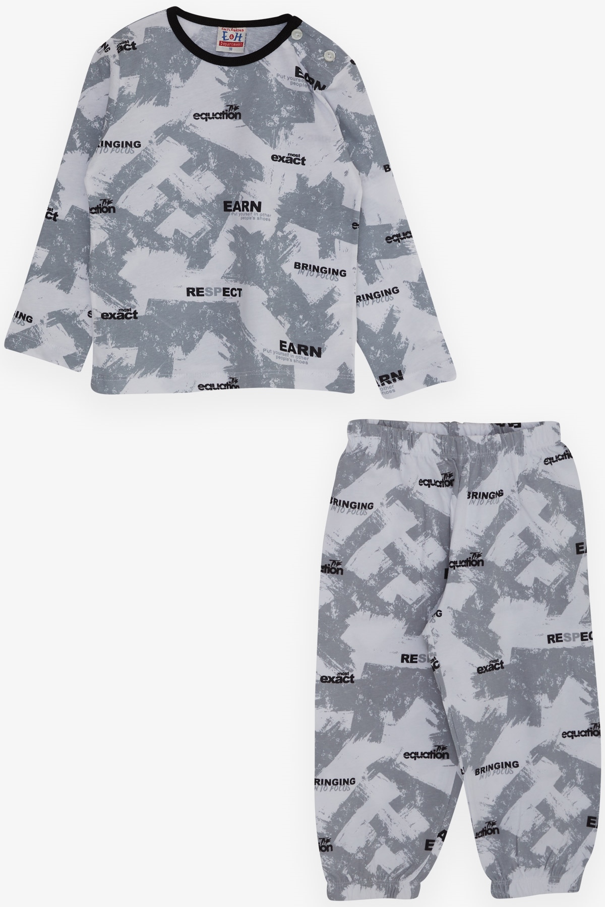 Breeze Erkek Bebek Pijama Takımı Yazı Desenli Gri (9 Ay-3 Yaş)