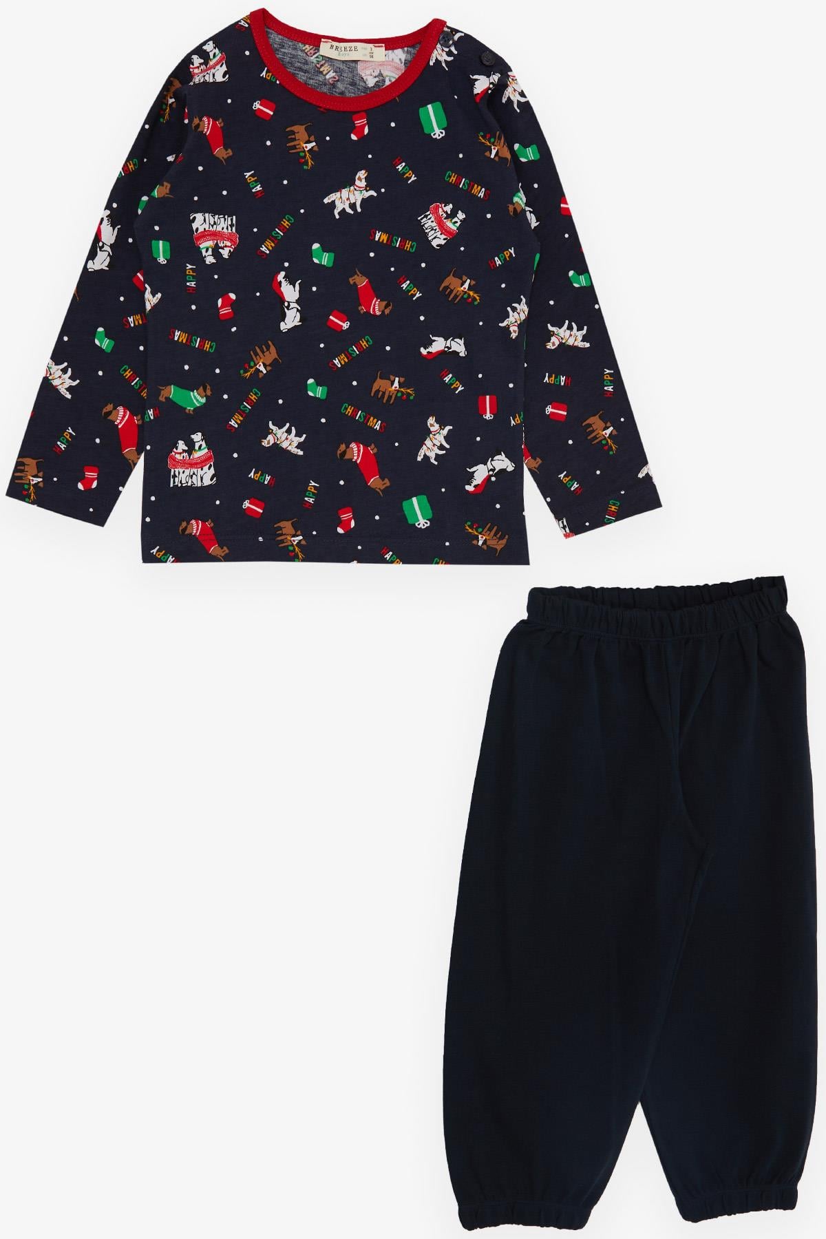 Breeze Erkek Bebek Pijama Takımı Yılbaşı Temalı Lacivert (9 Ay-3 Yaş)