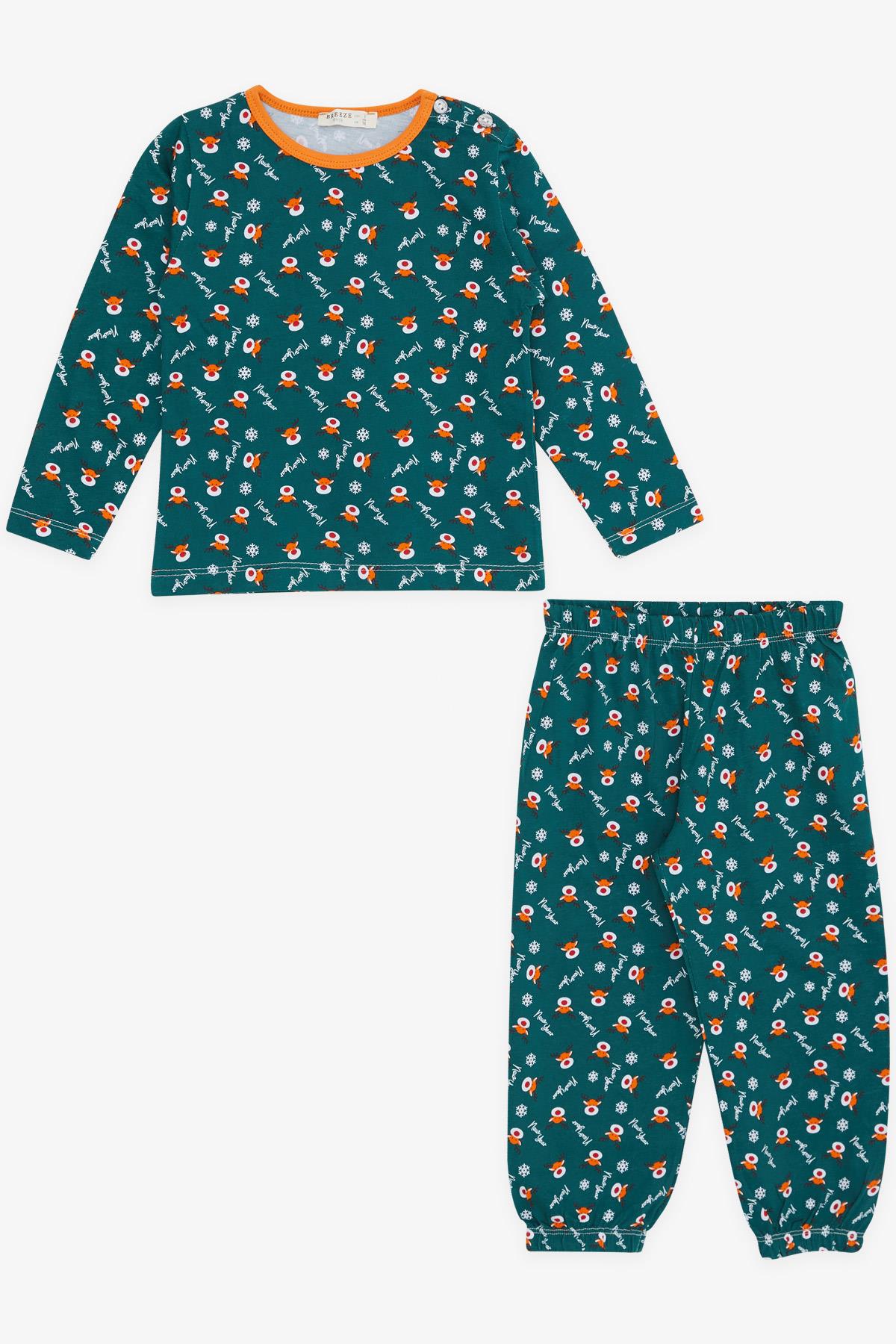 Erkek Bebek Pijama Takımı Yılbaşı Temalı Yeşil 9 Ay-3 Yaş - Yumuşak Kumaşlı  Çocuk Pijamaları | Breeze
