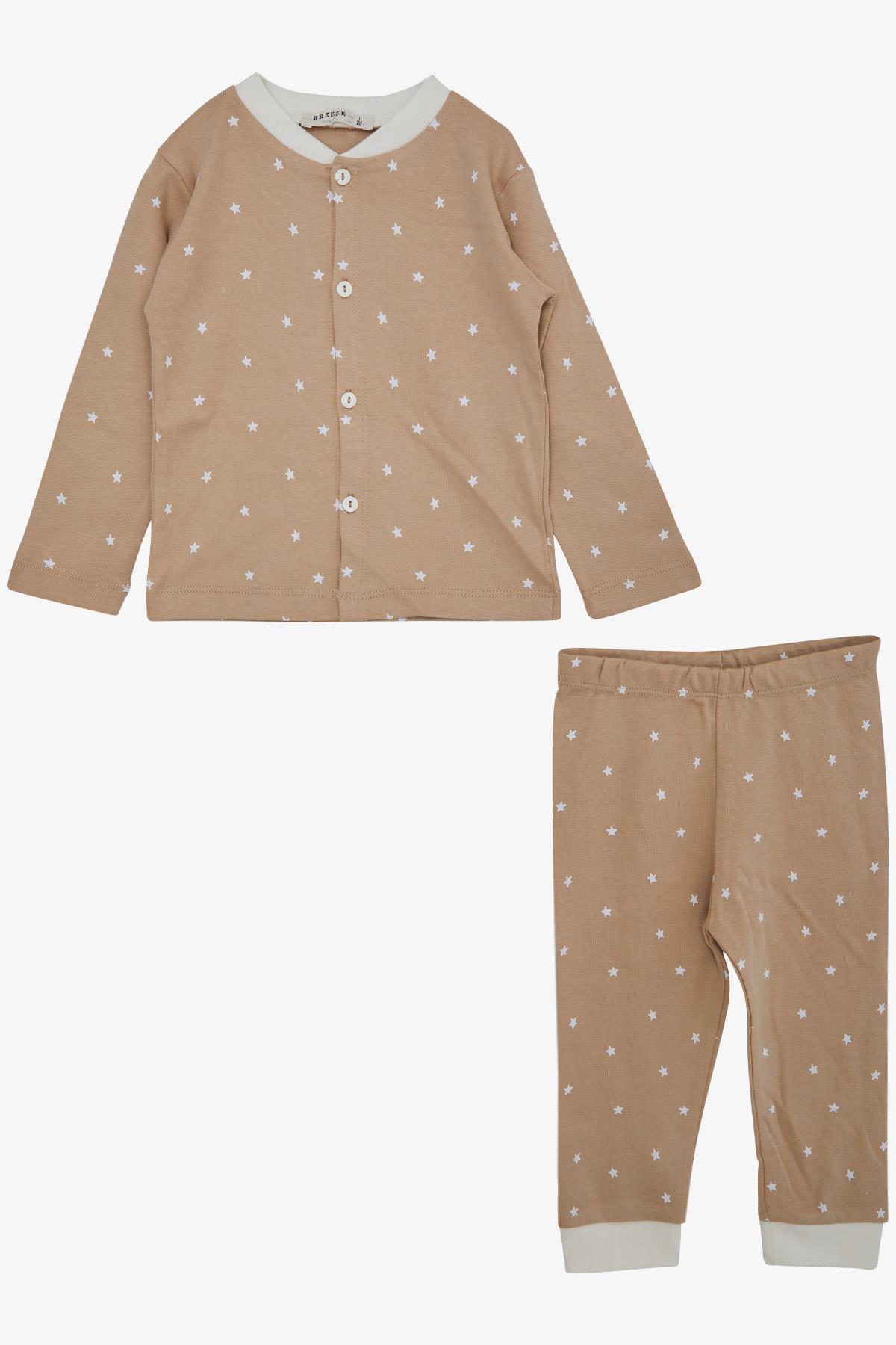 Breeze Erkek Bebek Pijama Takımı Yıldız Desenli Açık Kahverengi (4 Ay-1 Yaş)
