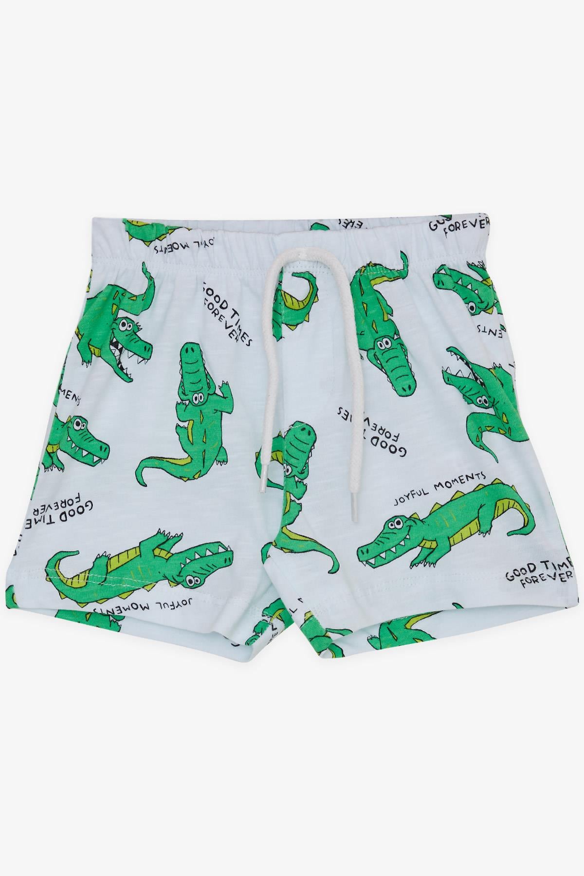 Breeze Erkek Bebek Şort Bağcık Aksesuarlı Neşeli Timsahcık Desenli Buz Mavisi (9 Ay-3 Yaş)