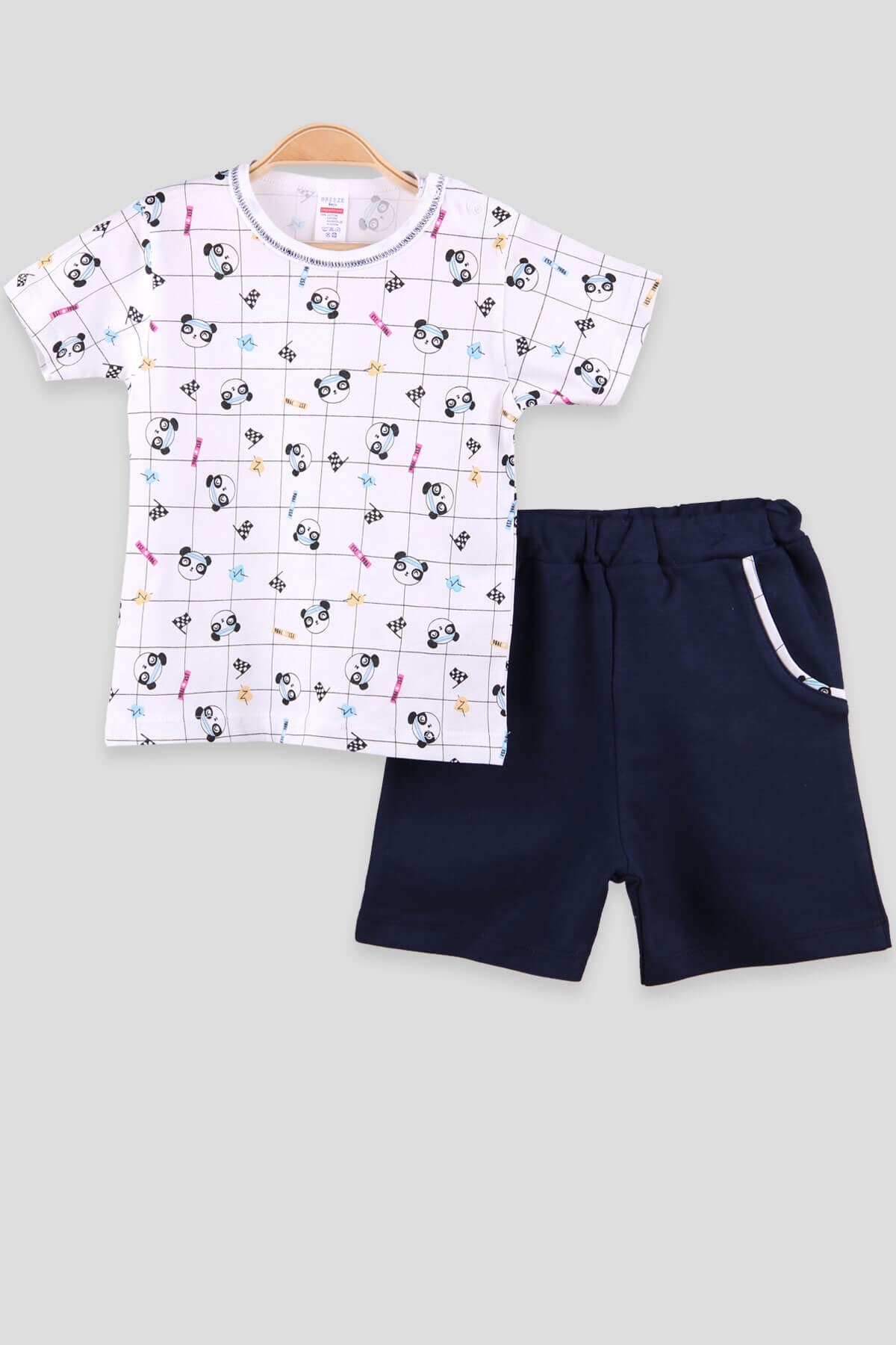 Breeze Erkek Bebek Şort Takımı Pandalı Lacivert (0-3 Ay-9 Ay)