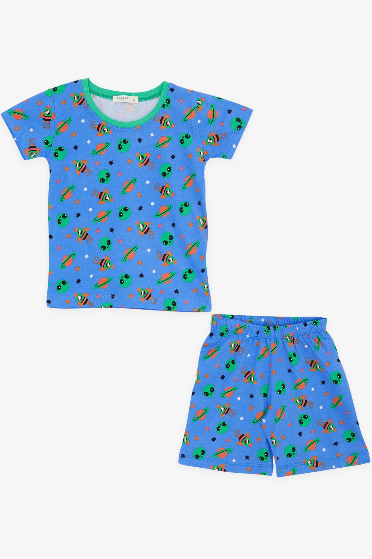 Breeze Erkek Bebek Şortlu Pijama Desenli Uzay Temalı Koyu Mavi (9 Ay-3 Yaş)