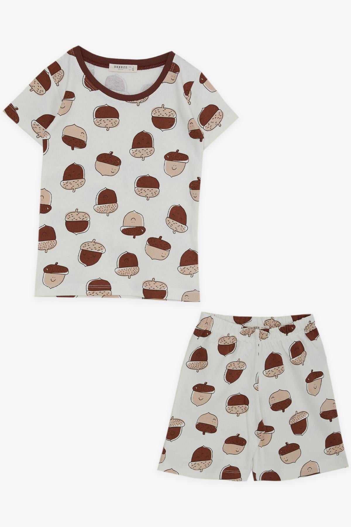 Breeze Erkek Bebek Şortlu Pijama Takımı Gülenyüz Meşe Palamutu Desenli Ekru (9 Ay-3 Yaş)