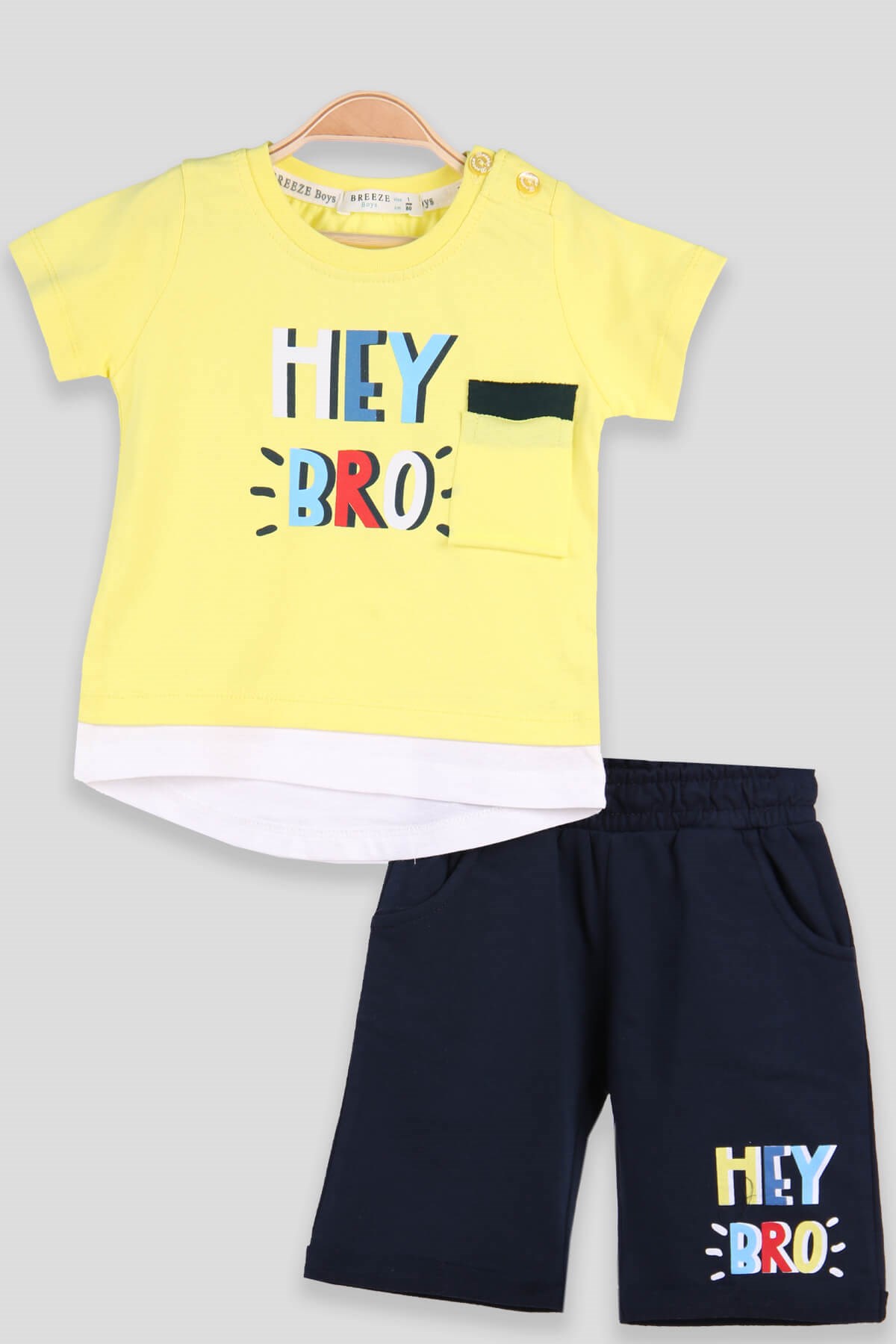 Breeze Erkek Bebek Şortlu Takım Bro Baskılı Sarı (9 Ay-3 Yaş)