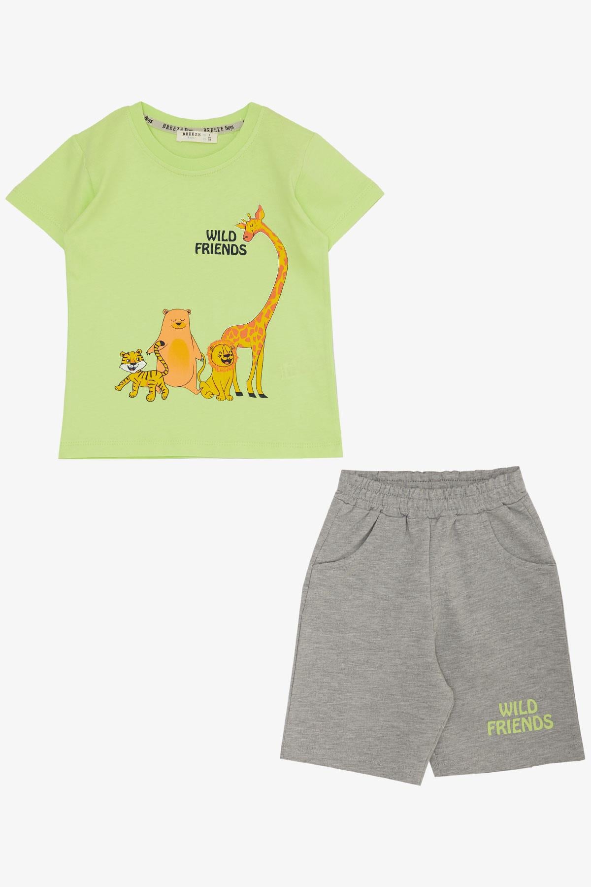 Breeze Erkek Bebek Şortlu Takım Güçlü Arkadaşlar Temalı Fıstık Yeşili (9 Ay-3 Yaş)