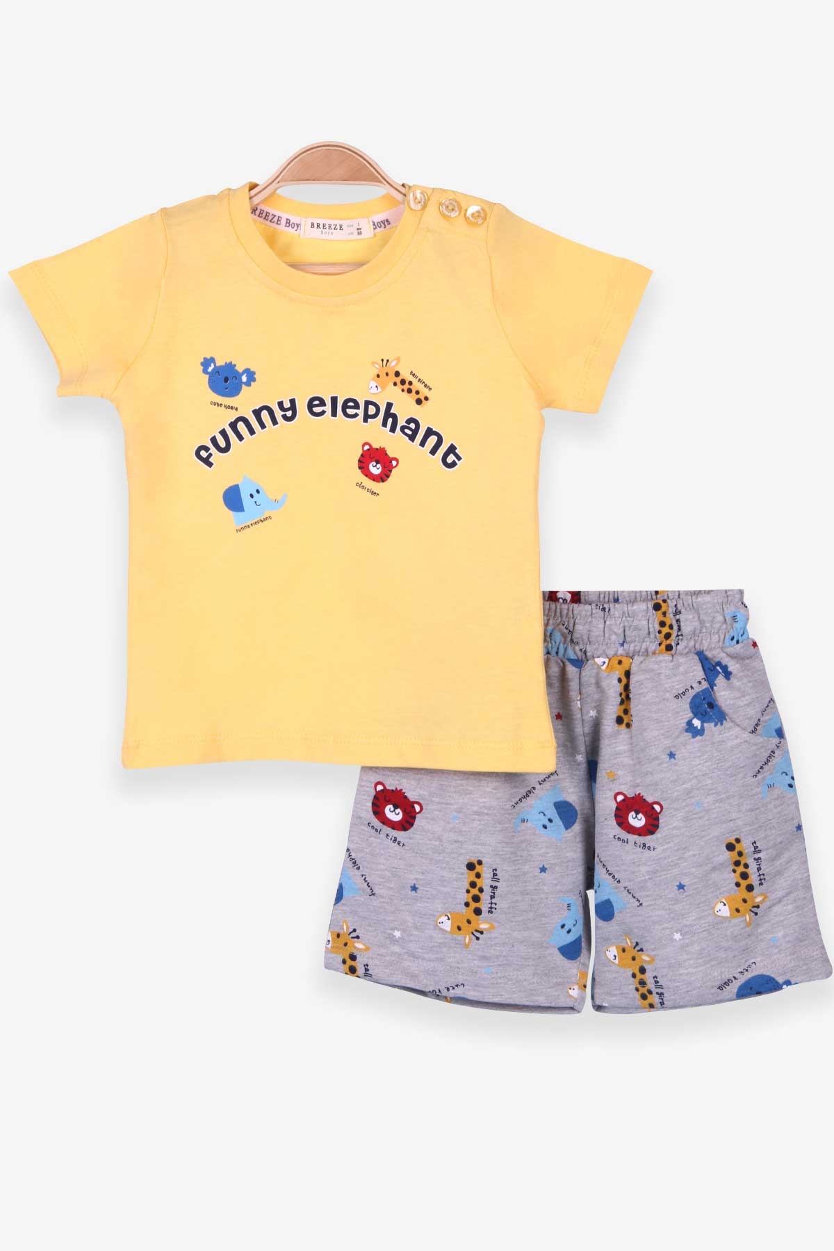 Breeze Erkek Bebek Şortlu Takım Hayvan Baskılı Sarı (9 Ay-3 Yaş)