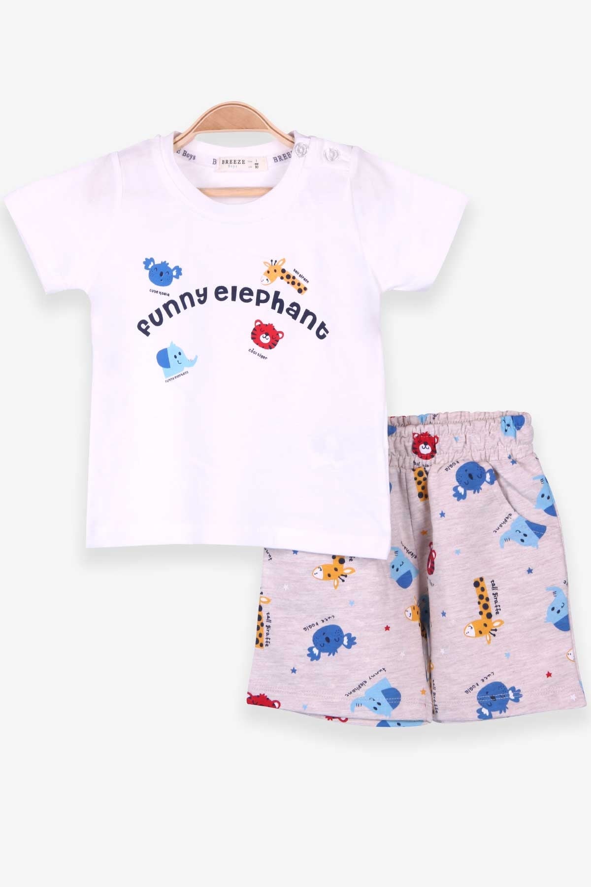 Breeze Erkek Bebek Şortlu Takım Hayvan Baskılı Ekru (9 Ay-3 Yaş)