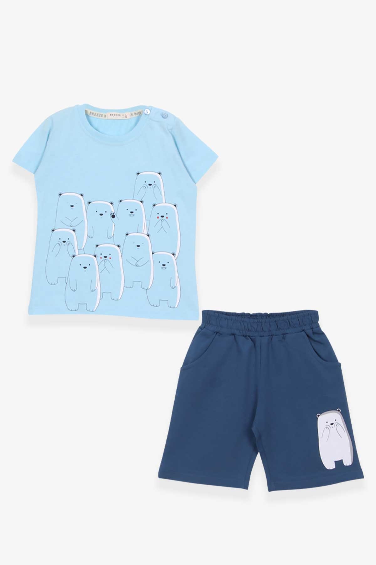 Breeze Erkek Bebek Şortlu Takım Kutup Ayıcık Baskılı Açık Mavi (9 Ay-3 Yaş)