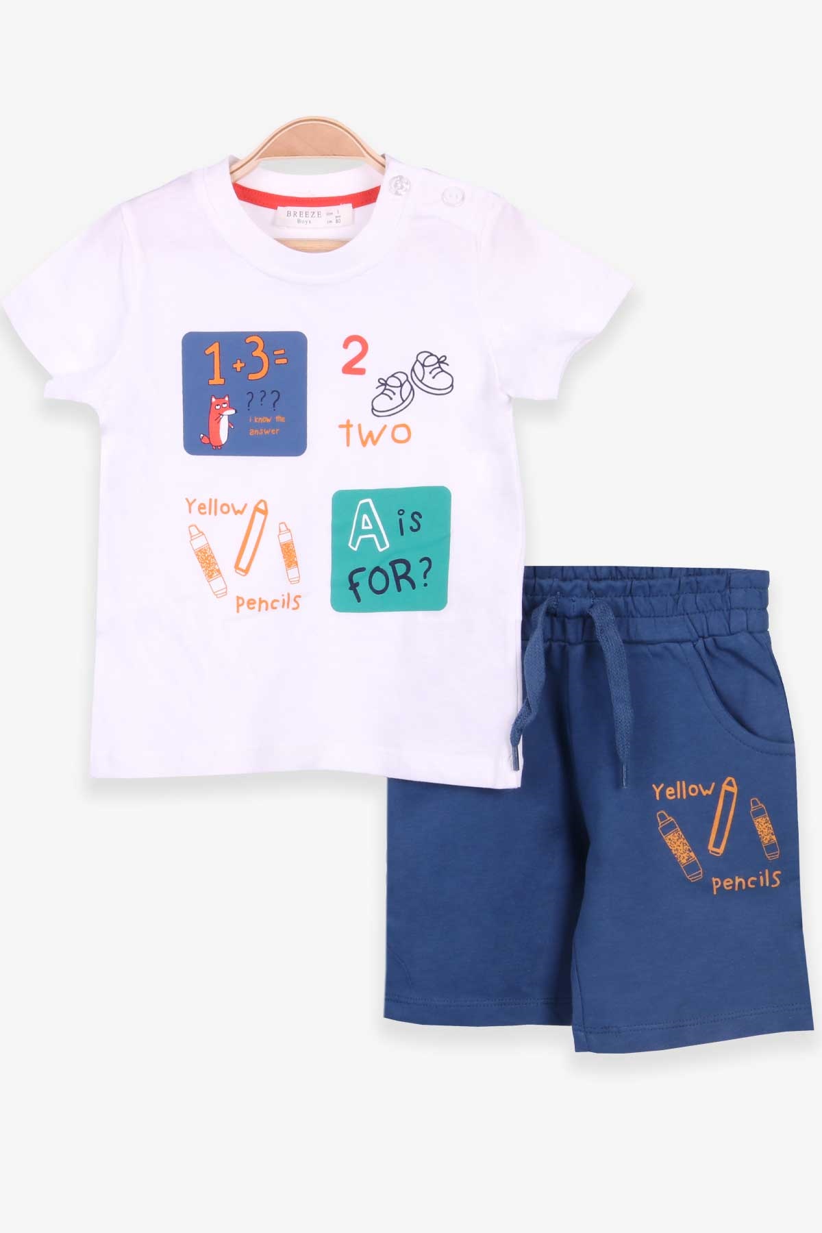 Breeze Erkek Bebek Şortlu Takım Okul Temalı Ekru (9 Ay-3 Yaş)