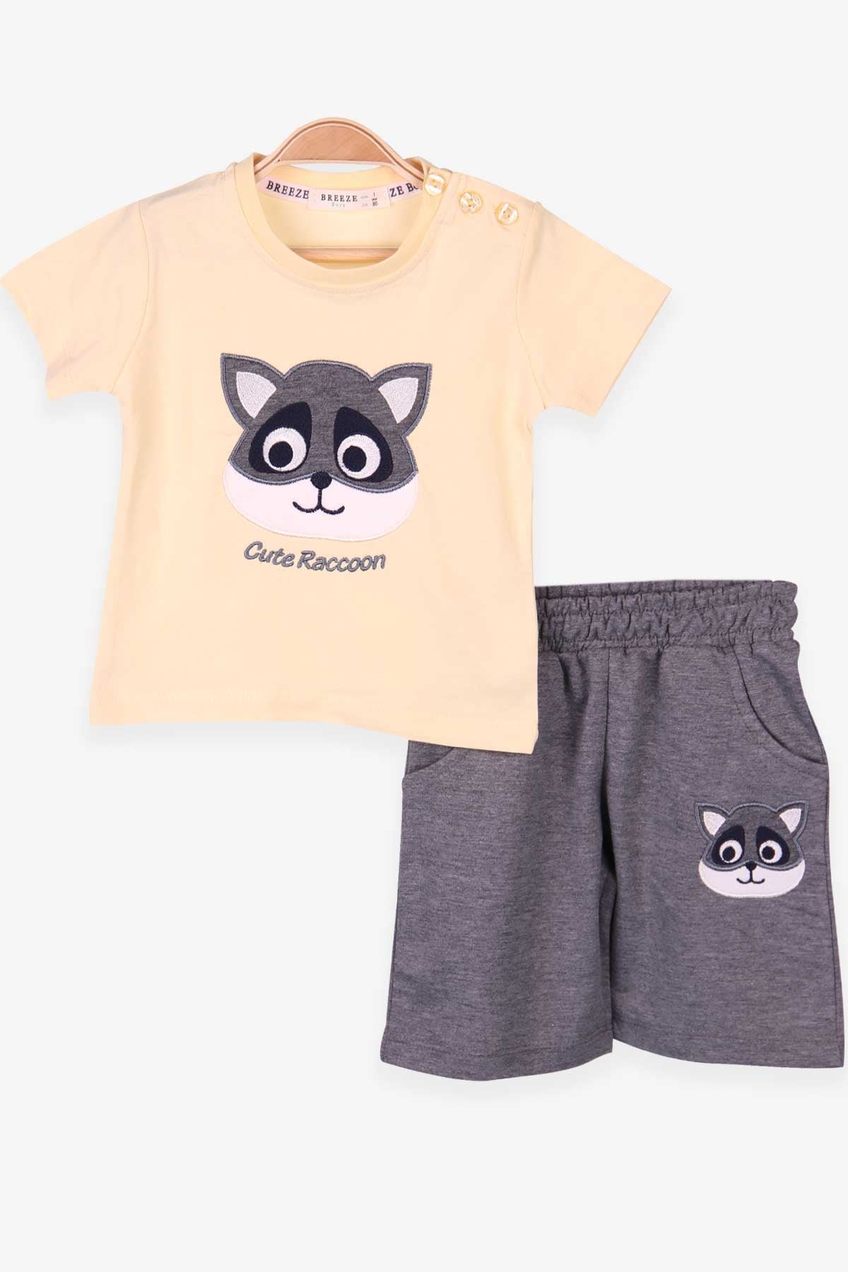 Breeze Erkek Bebek Şortlu Takım Rakun Nakışlı Sarı (9 Ay-3 Yaş)