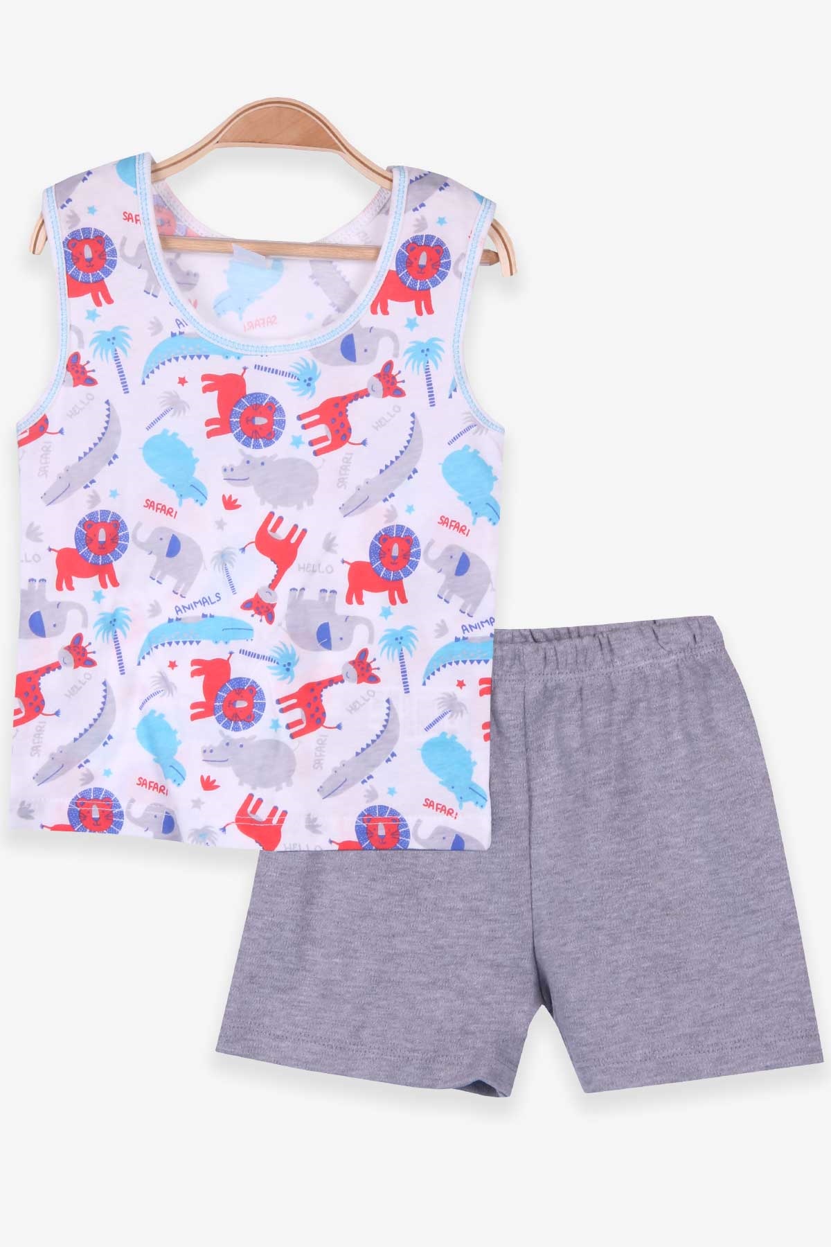 Breeze Erkek Bebek Şortlu Takım Safari Desenli Beyaz (0-3 Ay-9 Ay)