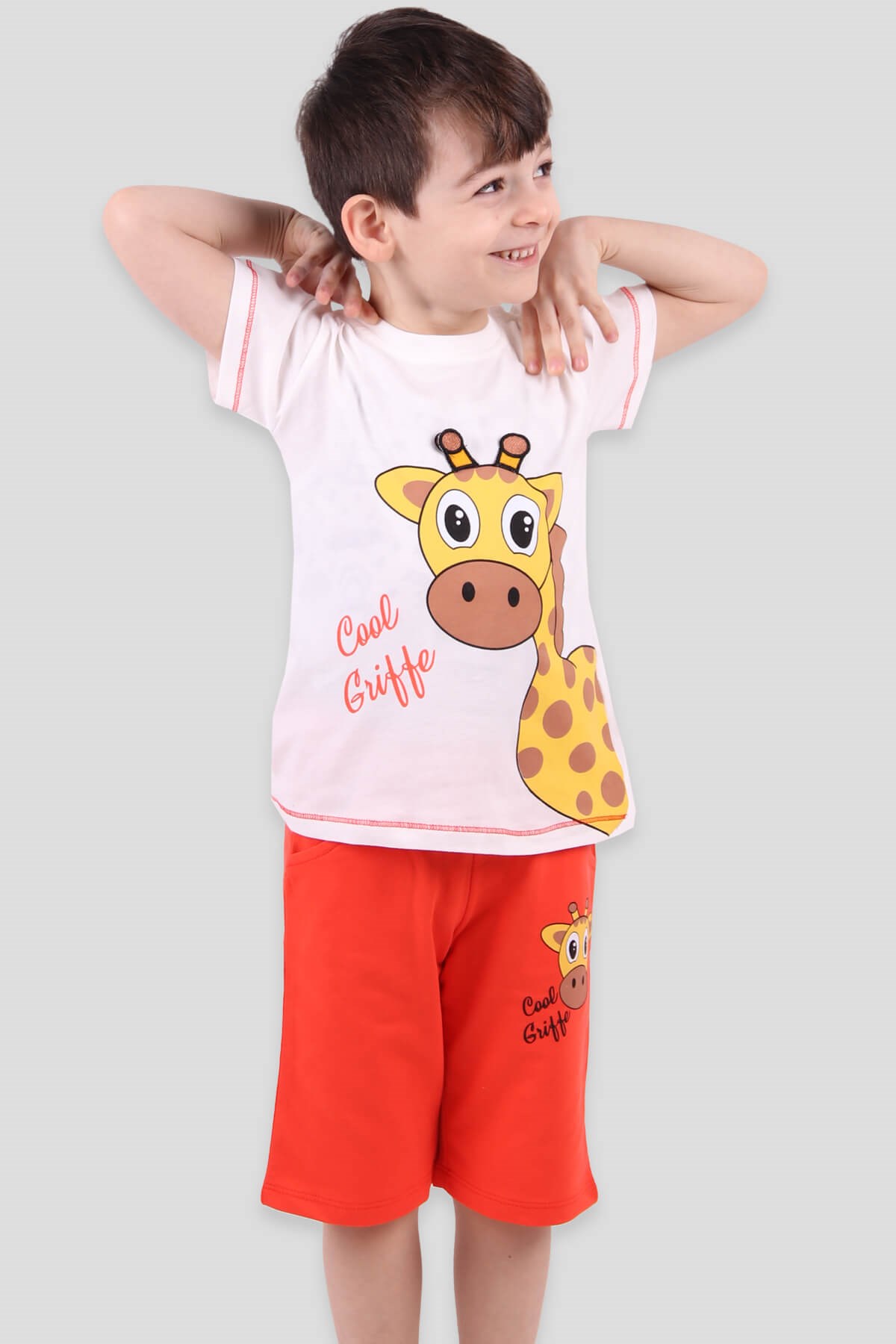 Breeze Erkek Bebek Şortlu Takım Zürafalı Ekru (9 Ay-3 Yaş)