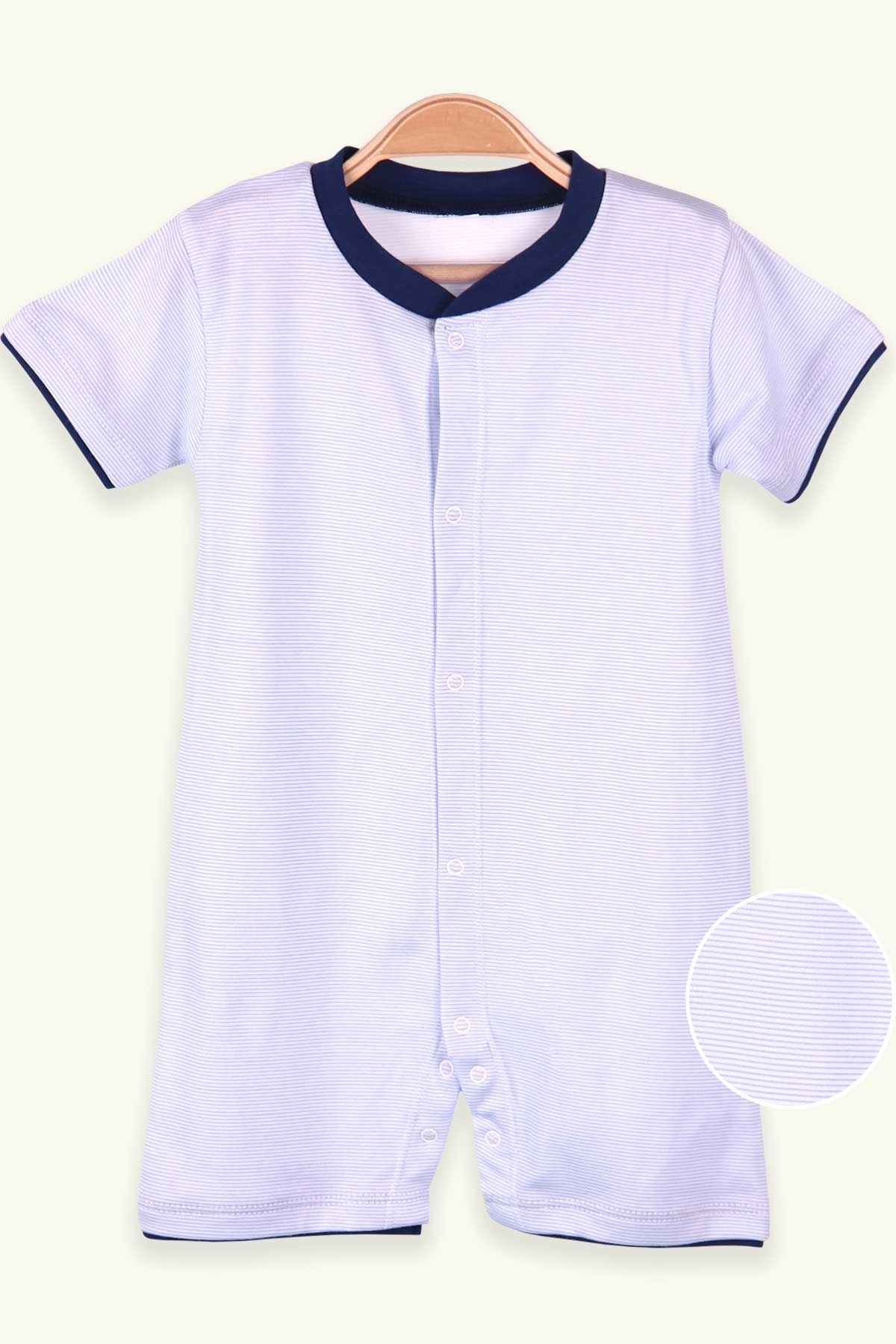 Breeze Erkek Bebek Şortlu Tulum Çizgili Bebe Mavisi (0-3 Ay-9 Ay)
