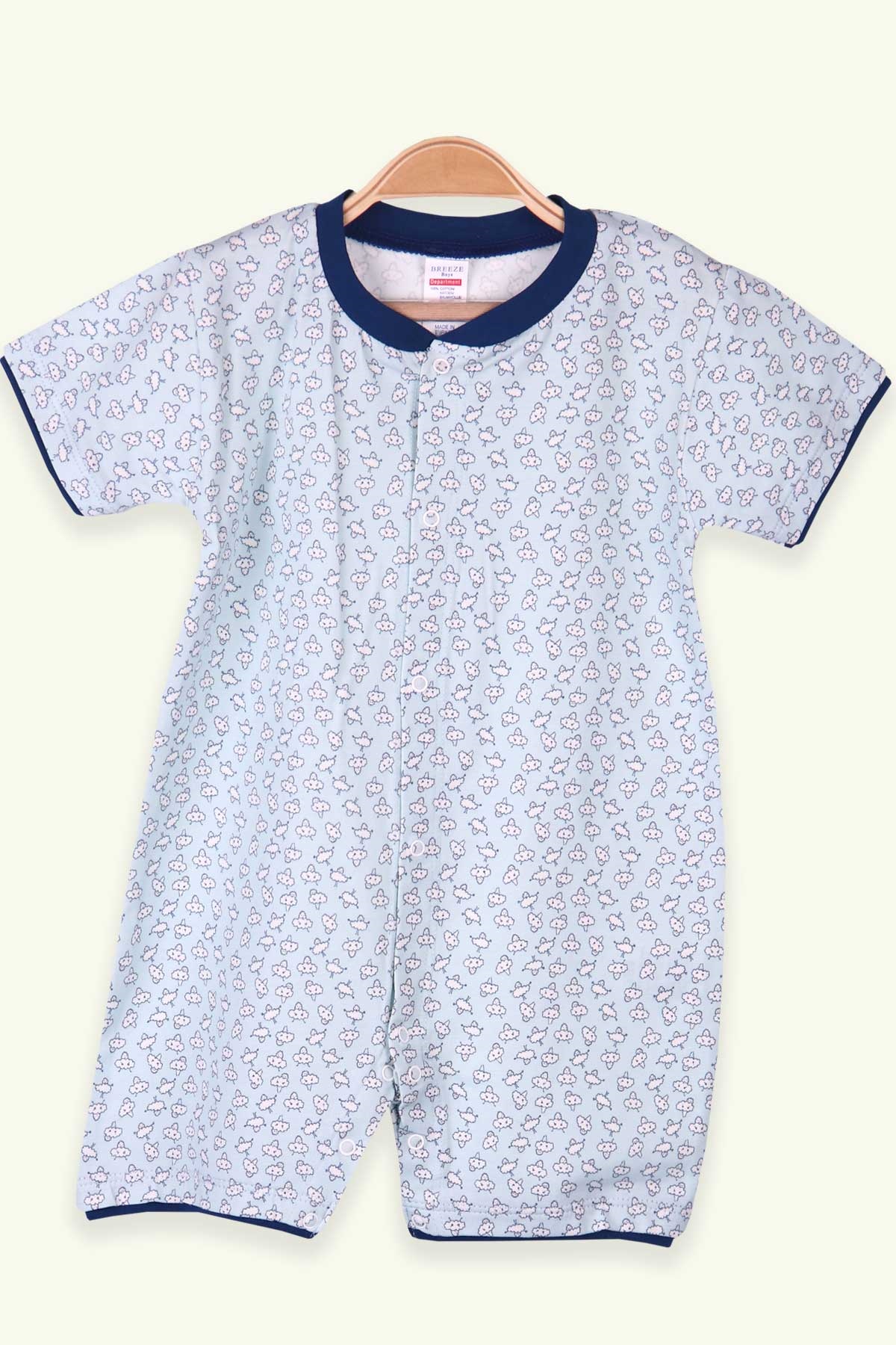 Breeze Erkek Bebek Şortlu Tulum Desenli Bebe Mavisi (0-3 Ay-9 Ay)