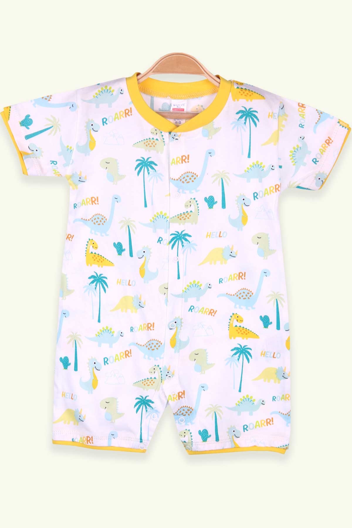 Breeze Erkek Bebek Şortlu Tulum Dinozorlu Beyaz (0-3 Ay-9 Ay)