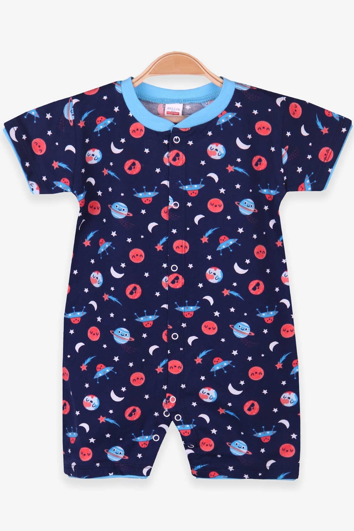 Breeze Erkek Bebek Şortlu Tulum Uzay Temalı Lacivert (0-3 Ay-9 Ay)