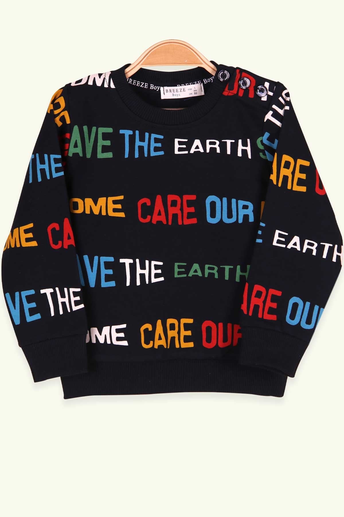 Breeze Erkek Bebek Sweatshirt Baskılı Yazılı Lacivert (1-3 Yaş)