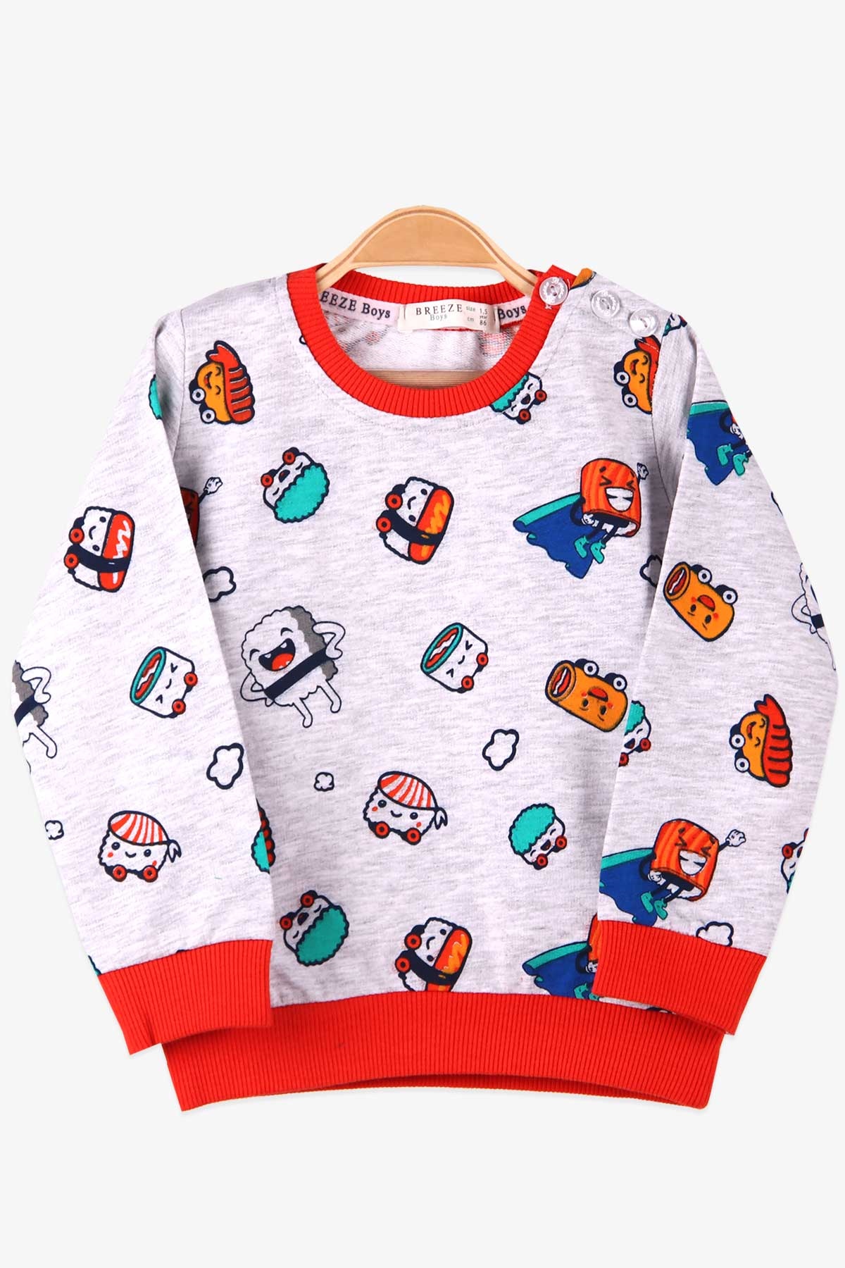 Breeze Erkek Bebek Sweatshirt Fast Food Baskılı Turuncu (1.5 Yaş)