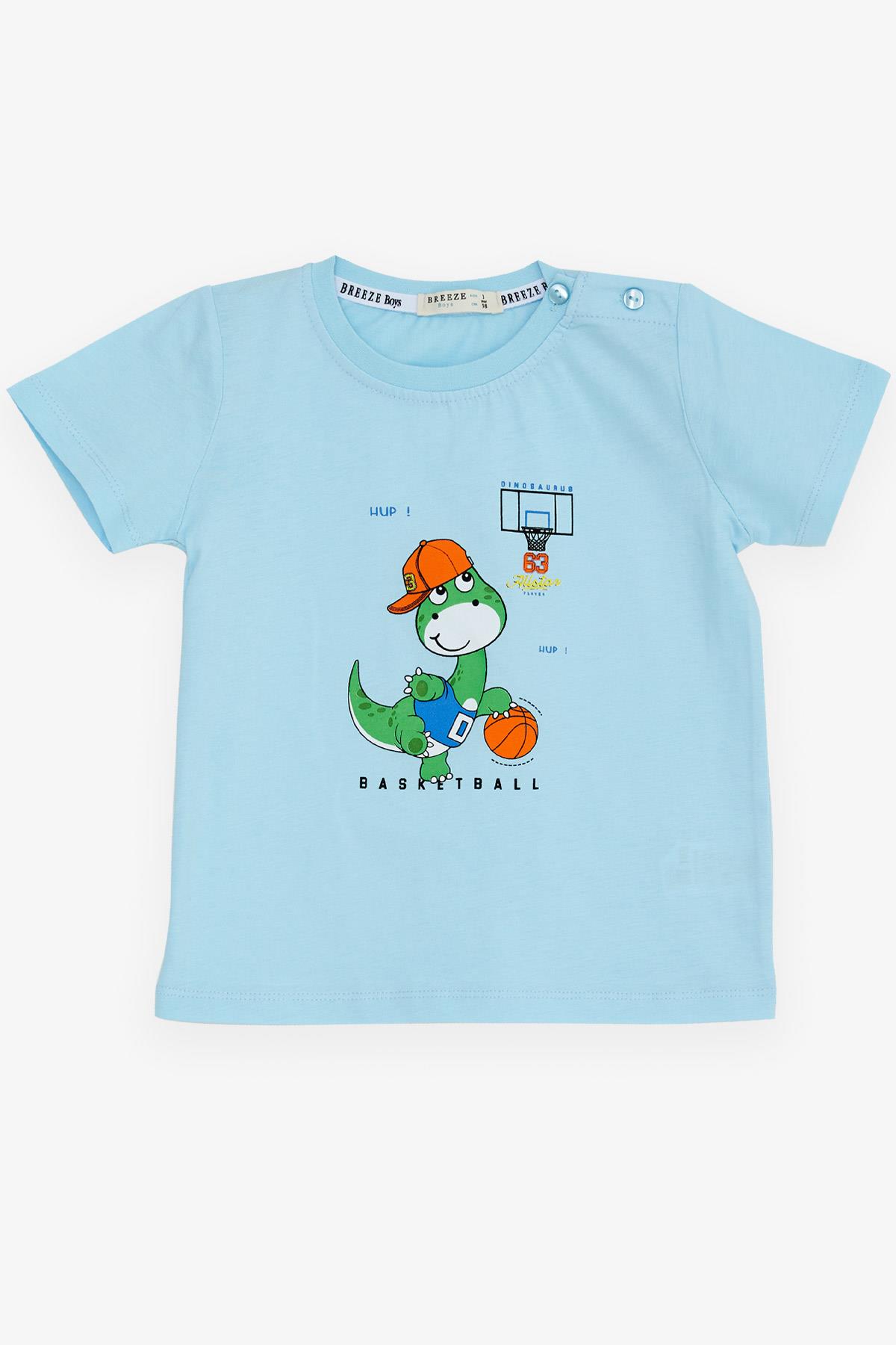 Breeze Erkek Bebek Tişört Basketçi Dinozor Baskılı Açık Mavi (9 Ay-3 Yaş)