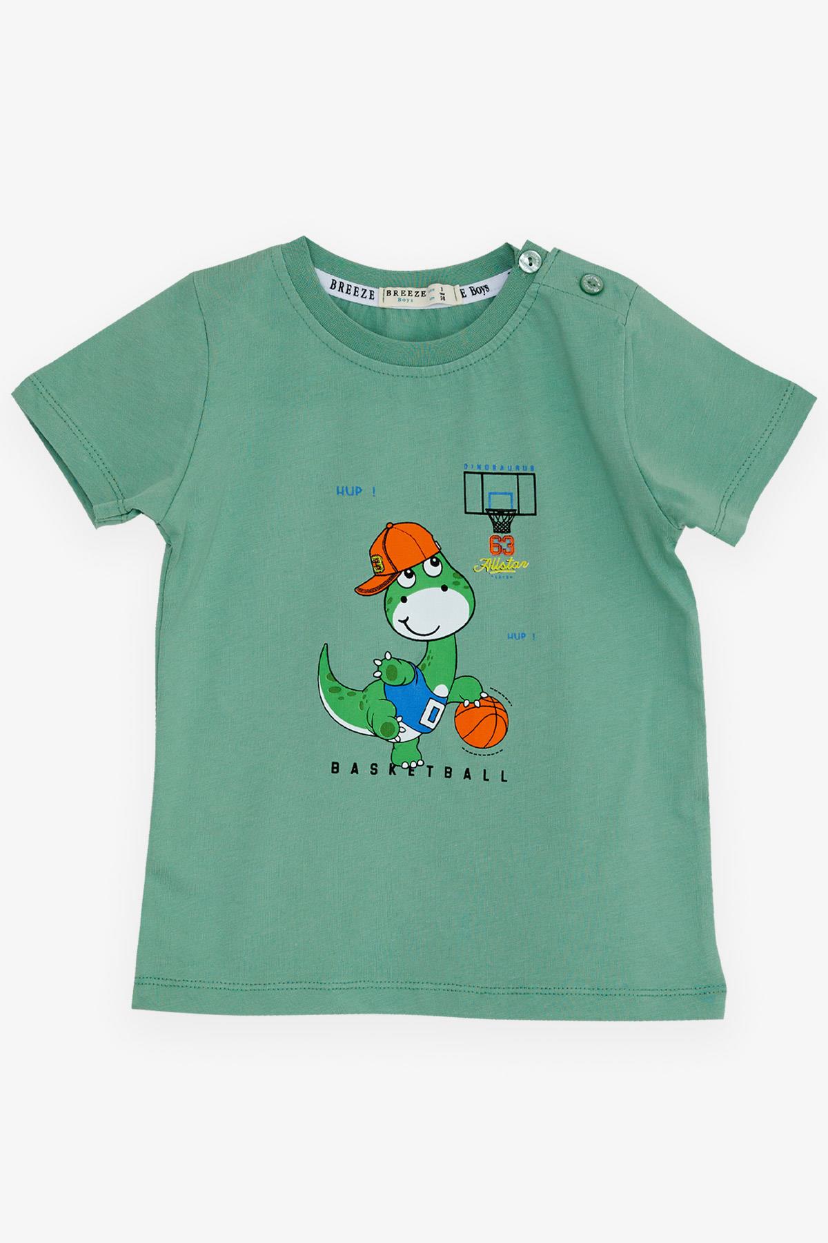 Breeze Erkek Bebek Tişört Basketçi Dinozor Baskılı Mint Yeşili (9 Ay-3 Yaş)