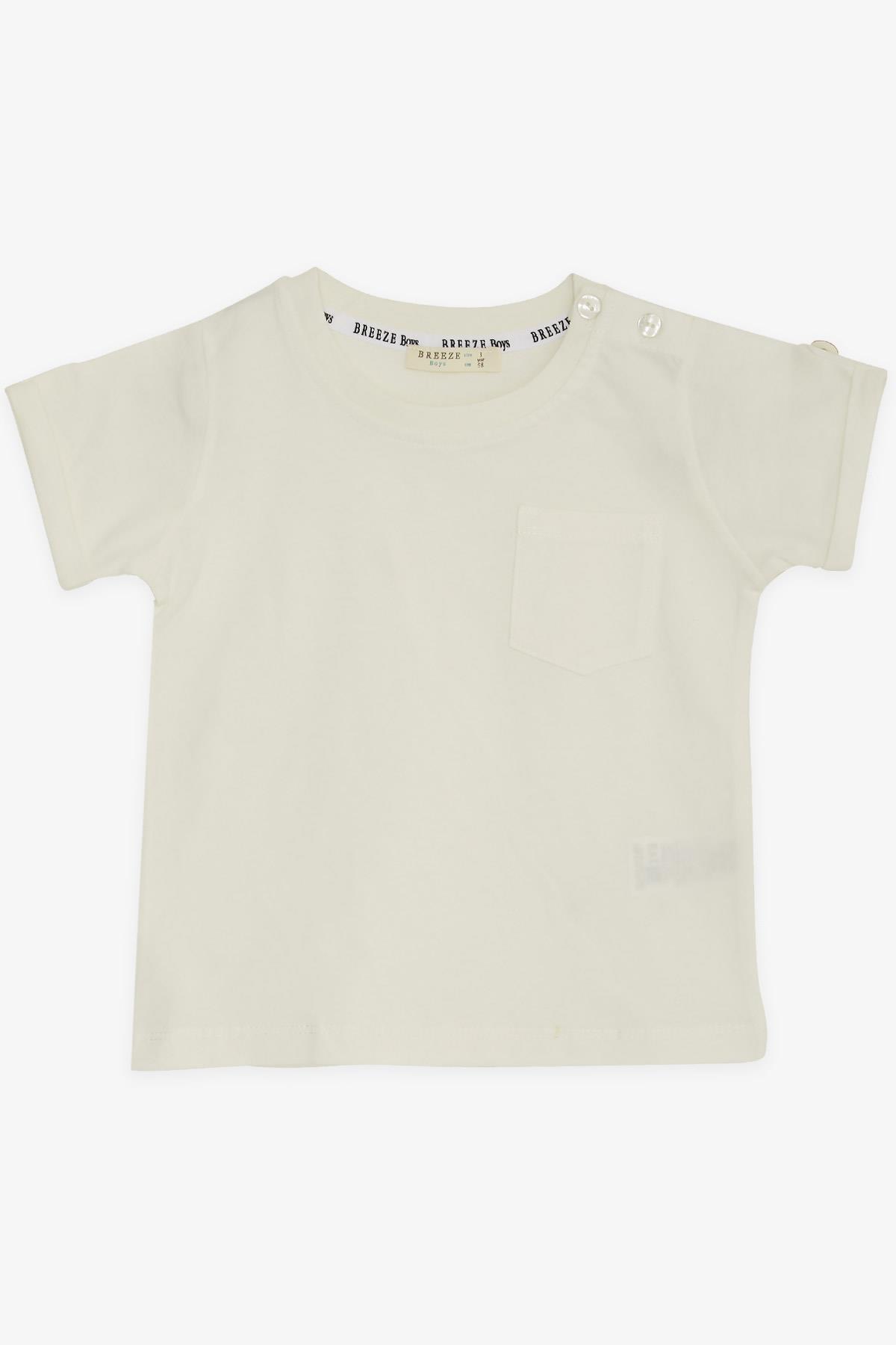 Breeze Erkek Bebek Tişört Cepli Kolları Düğme Aksesuarlı Ekru (9 Ay-3 Yaş)