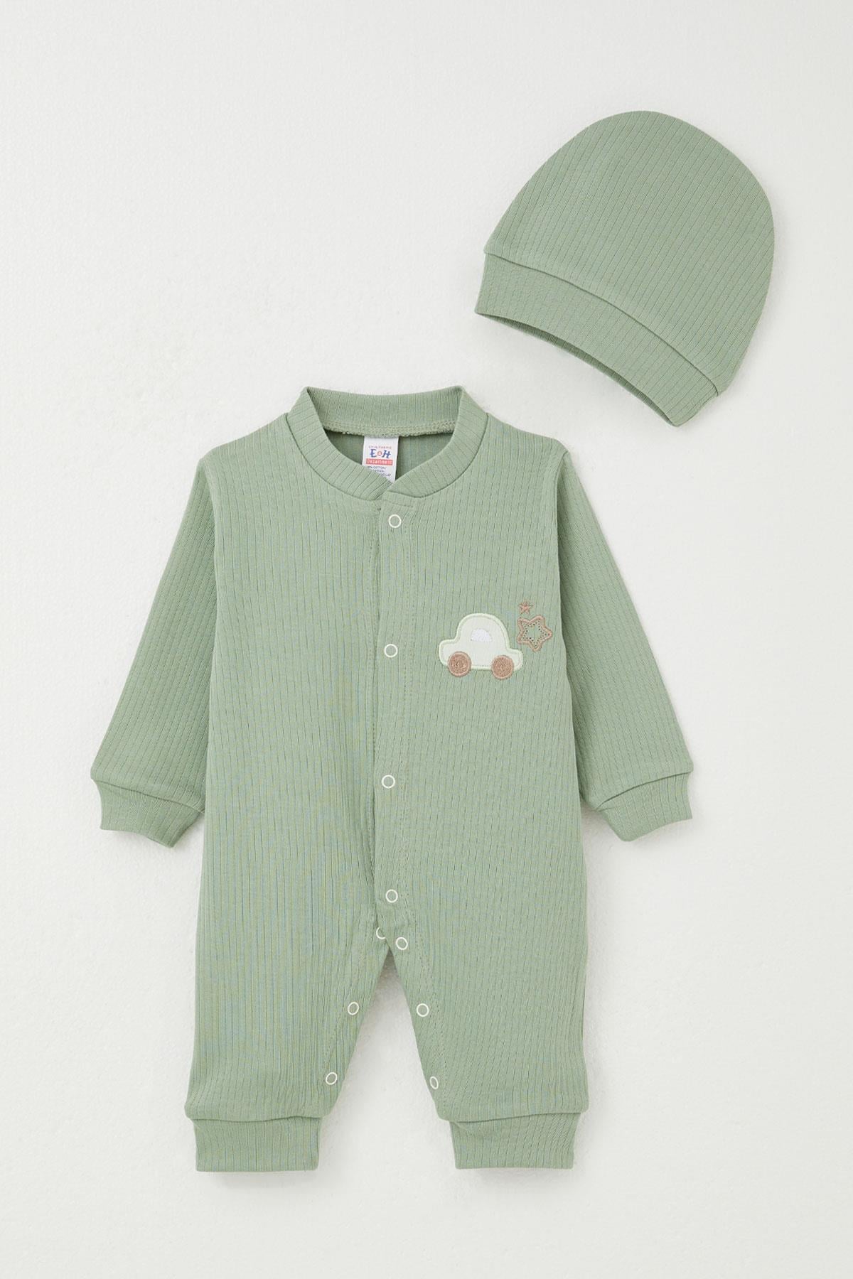 Breeze Erkek Bebek Tulum Araba Nakışlı Mint Yeşili (0-6 Ay)