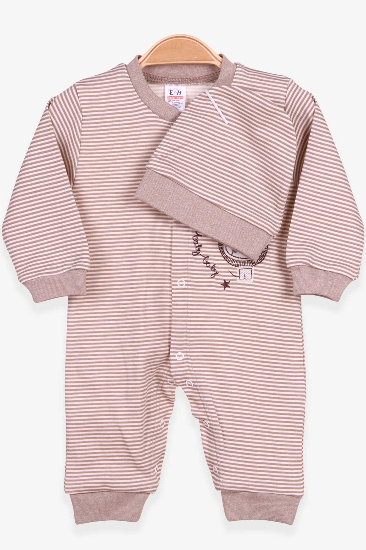 Breeze Erkek Bebek Tulum Aslan Nakışlı Şapkalı Set Açık Kahverengi (0-3-6 Ay)