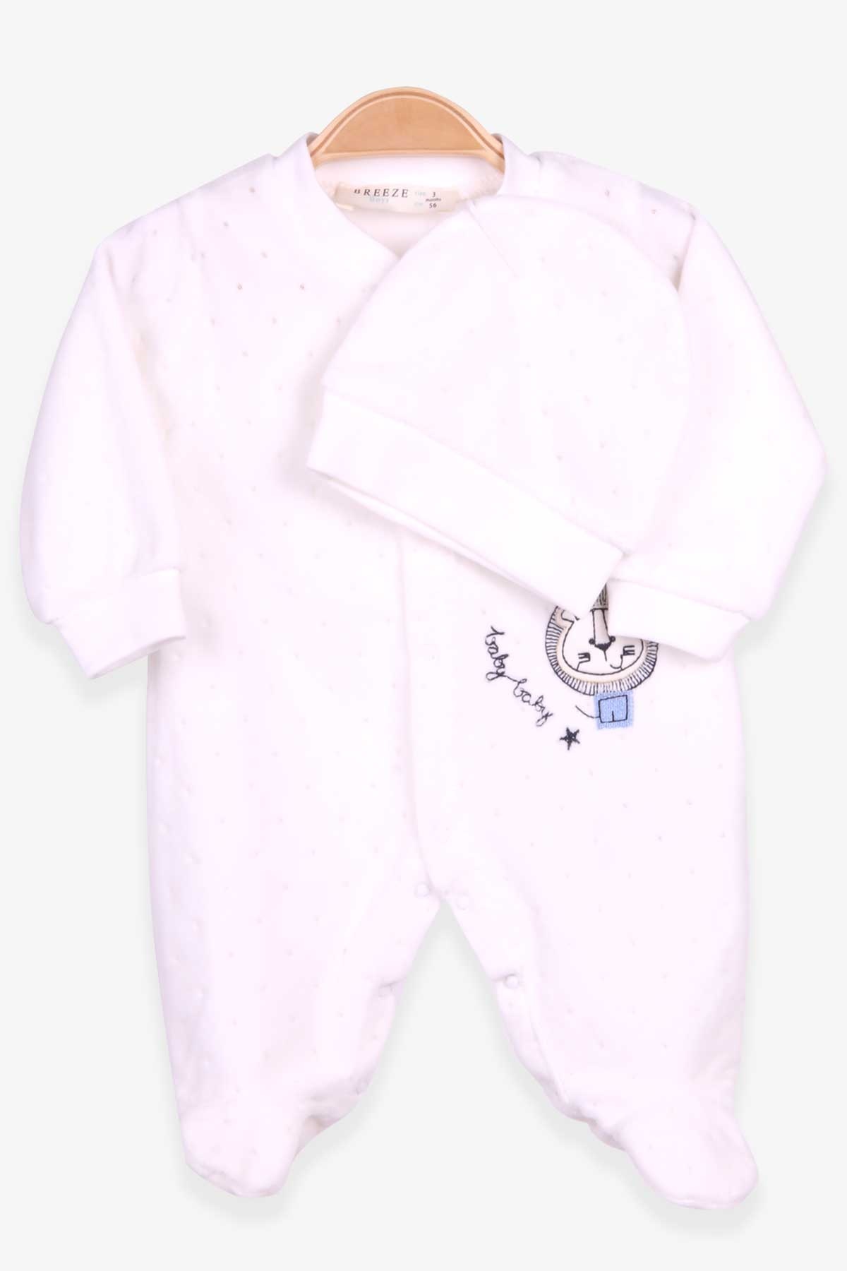 Breeze Erkek Bebek Tulum Aslan Nakışlı Şapkalı Set Ekru (0-3-6 Ay)