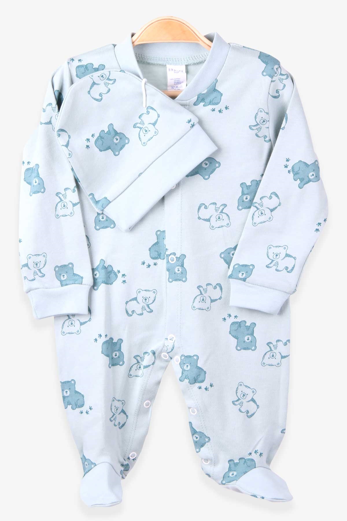 Breeze Erkek Bebek Tulum Ayıcık Desenli Mint Yeşili (0-3-4 Ay)
