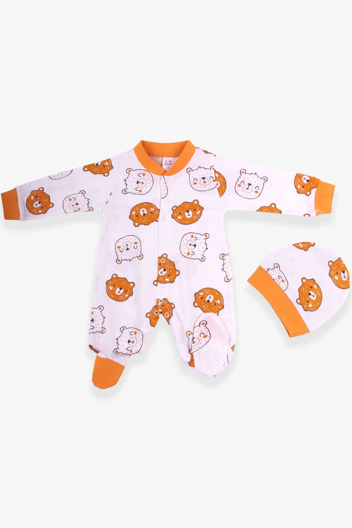 Breeze Erkek Bebek Tulum Ayıcık Desenli Ekru (0-3 Ay-6 Ay)