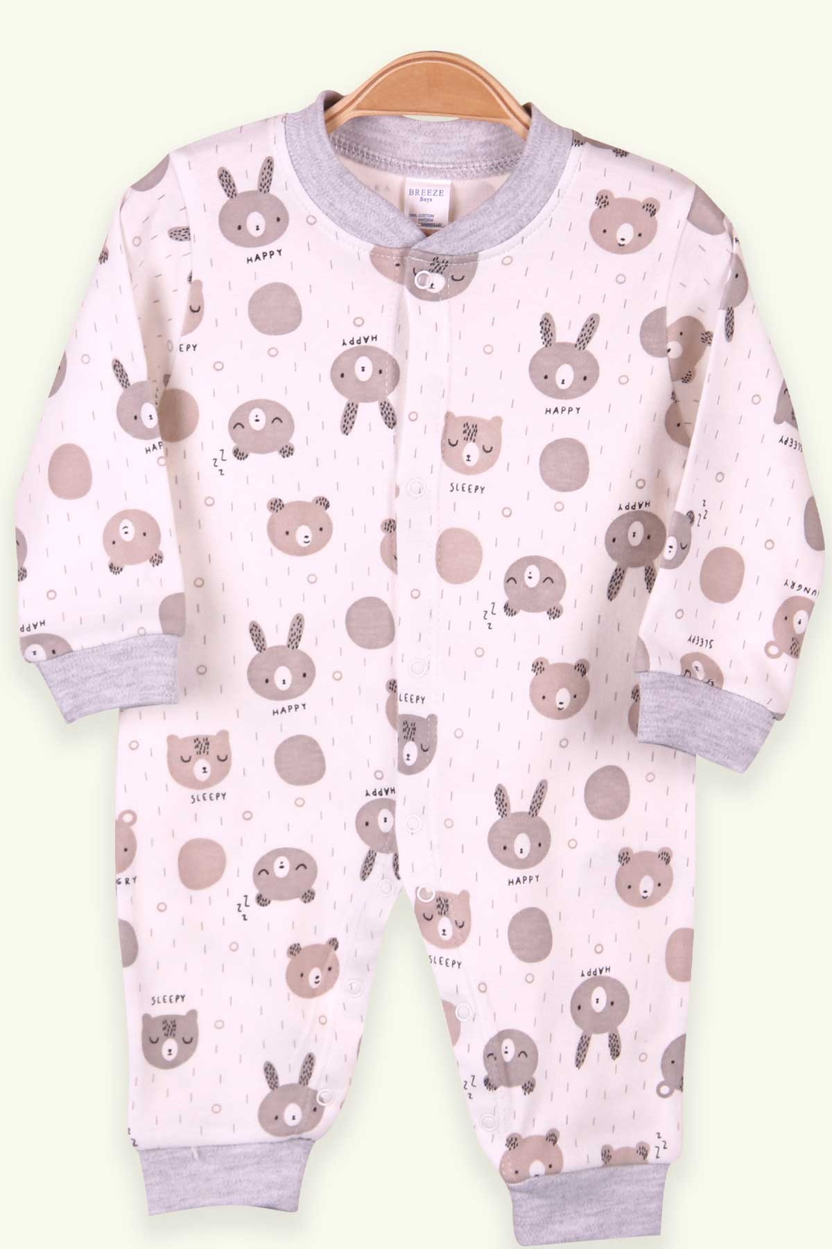 Breeze Erkek Bebek Tulum Ayıcıklı Tavşanlı Ekru (0-3 Ay-4 Ay)