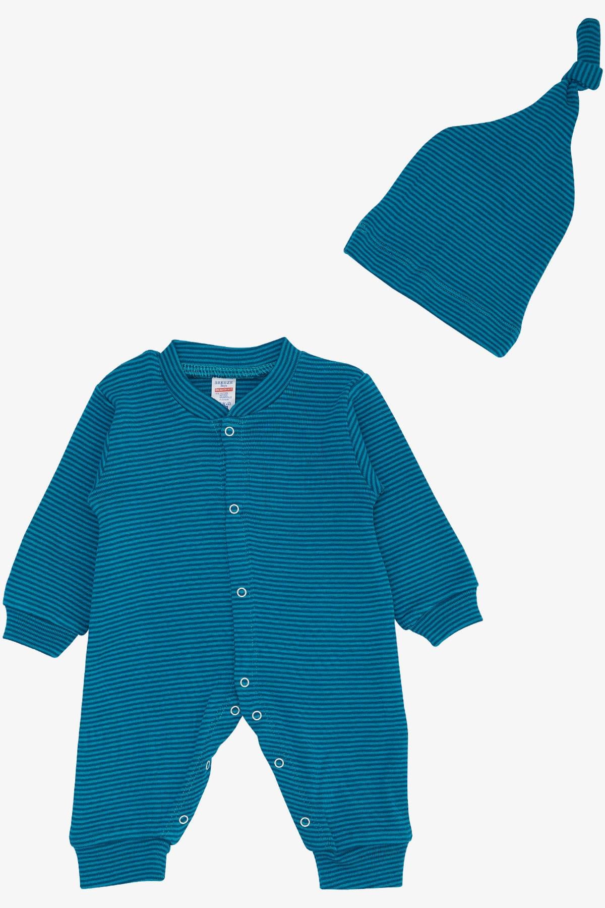 Breeze Erkek Bebek Tulum Çizgili İndigo (0-6 Ay)