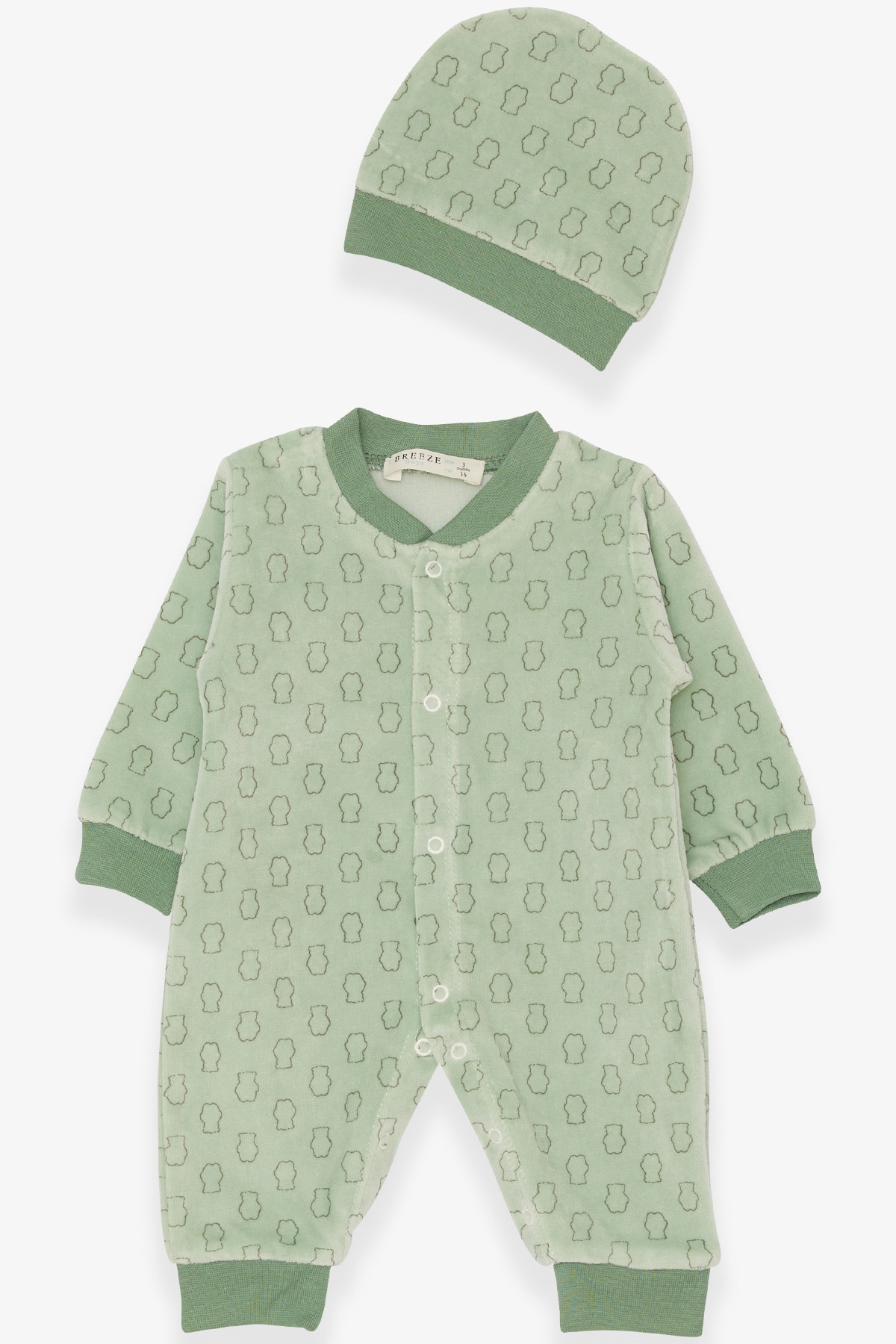 Breeze Erkek Bebek Tulum Desenli Mint Yeşili (0-3 Ay-6 Ay)