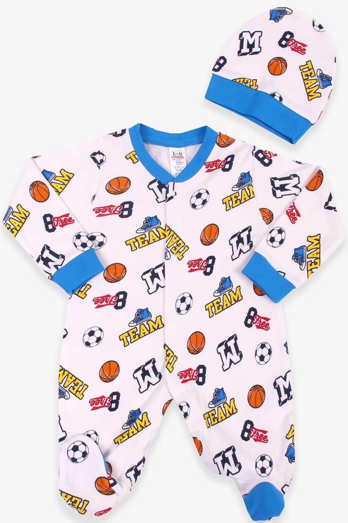 Breeze Erkek Bebek Tulum Desenli Şapkalı Set Krem (0-3-6 Ay)