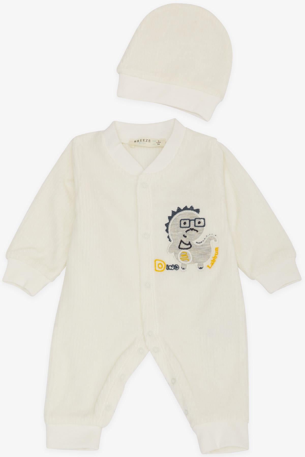 Breeze Erkek Bebek Tulum Dinozor Nakışlı Ekru (0-3 Ay-6 Ay)