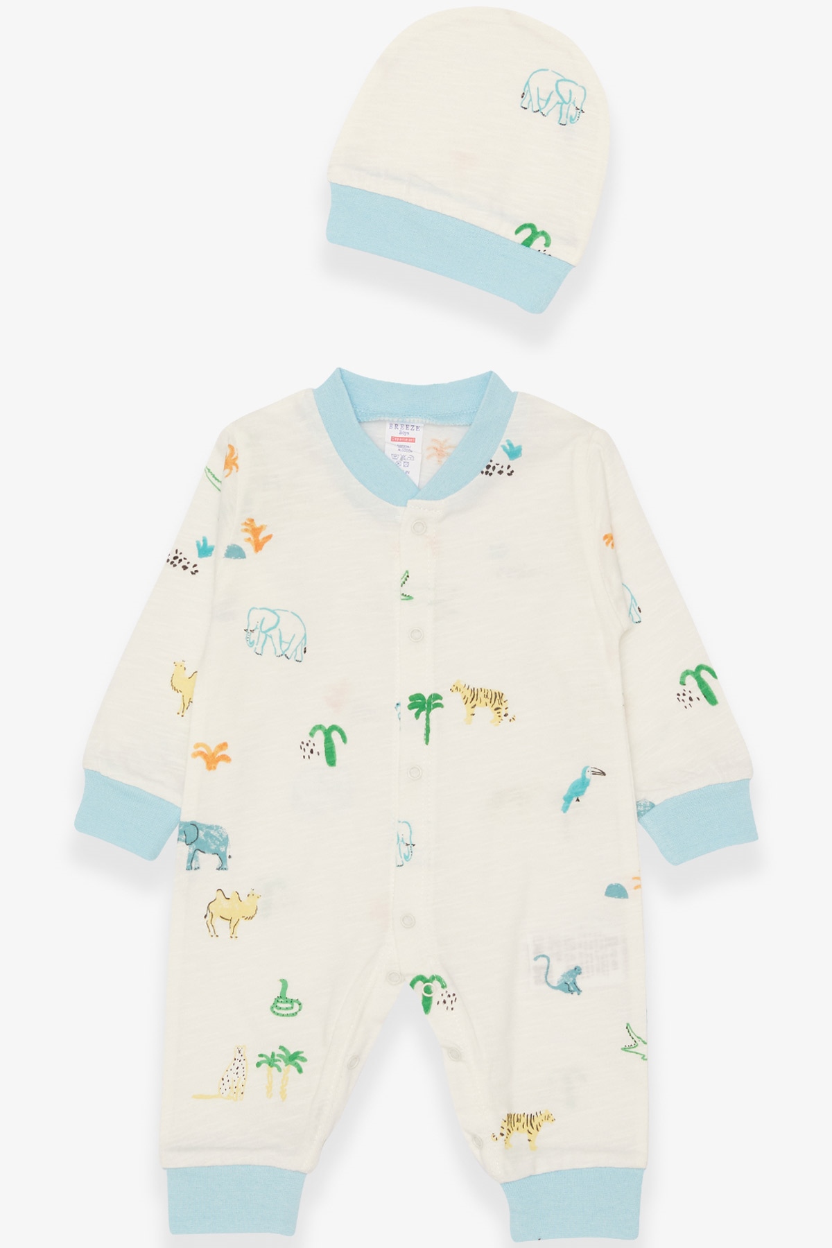 Breeze Erkek Bebek Tulum Hayvanlar Alemi Temalı Ekru (0-3 Ay-6 Ay)