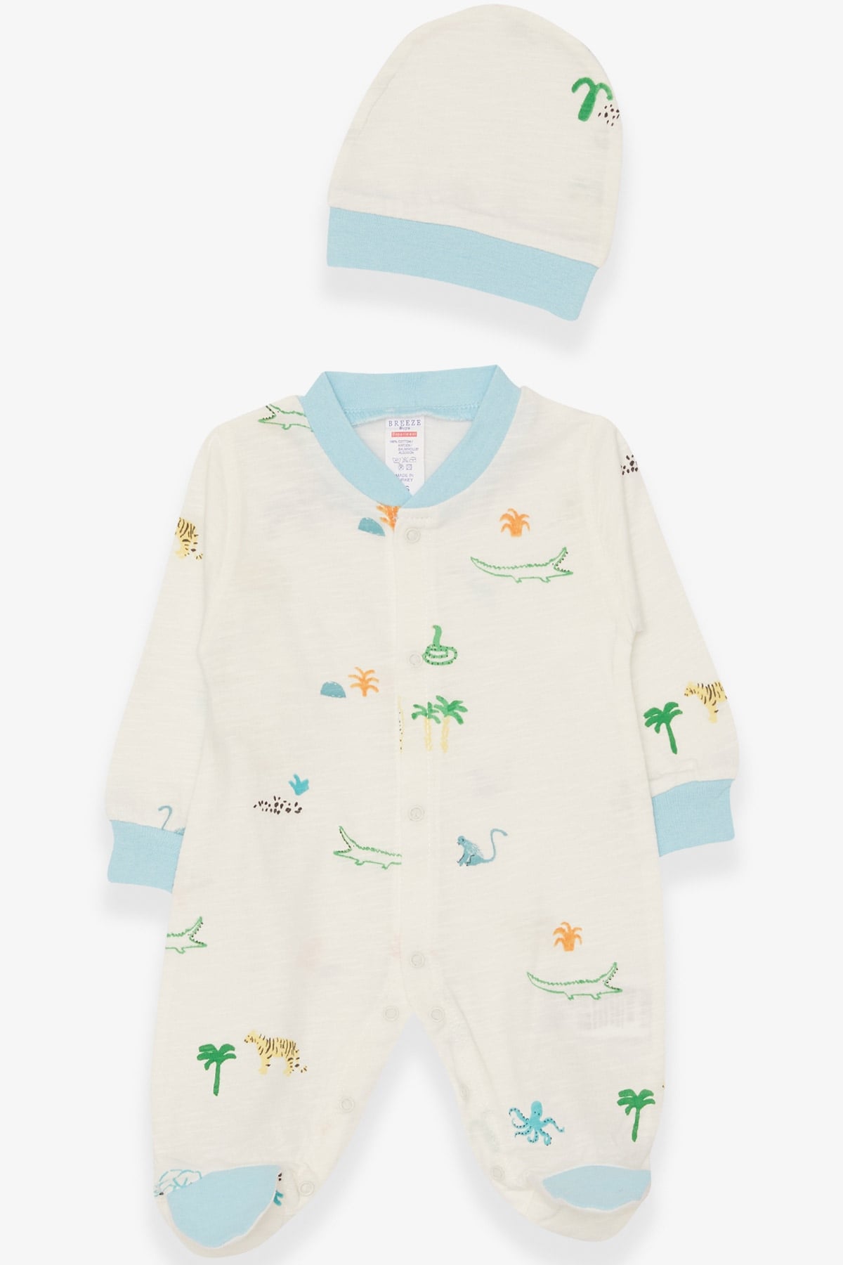 Breeze Erkek Bebek Tulum Hayvanlar Alemi Temalı Ekru (0-3 Ay-6 Ay)