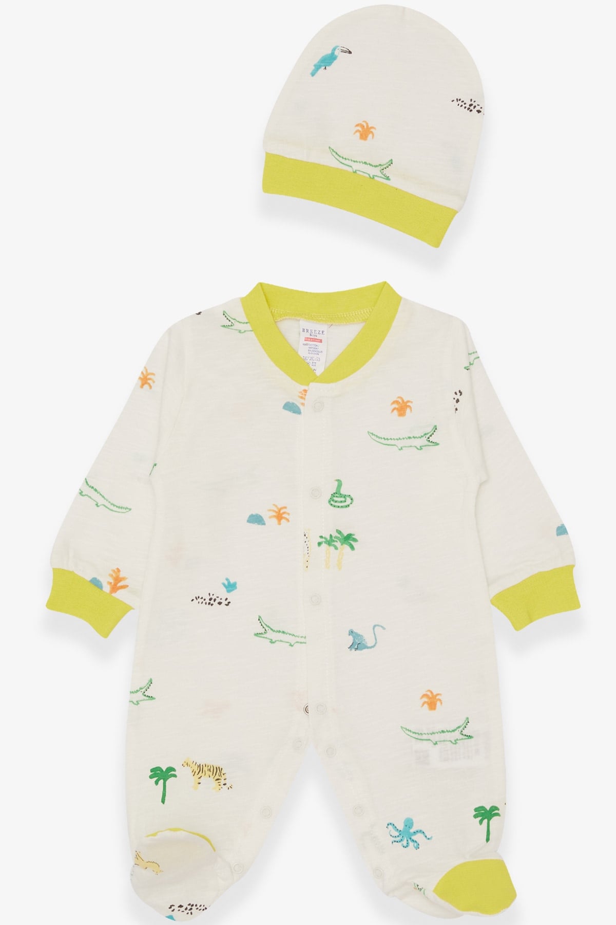 Breeze Erkek Bebek Tulum Hayvanlar Alemi Temalı Ekru (0-3 Ay-6 Ay)