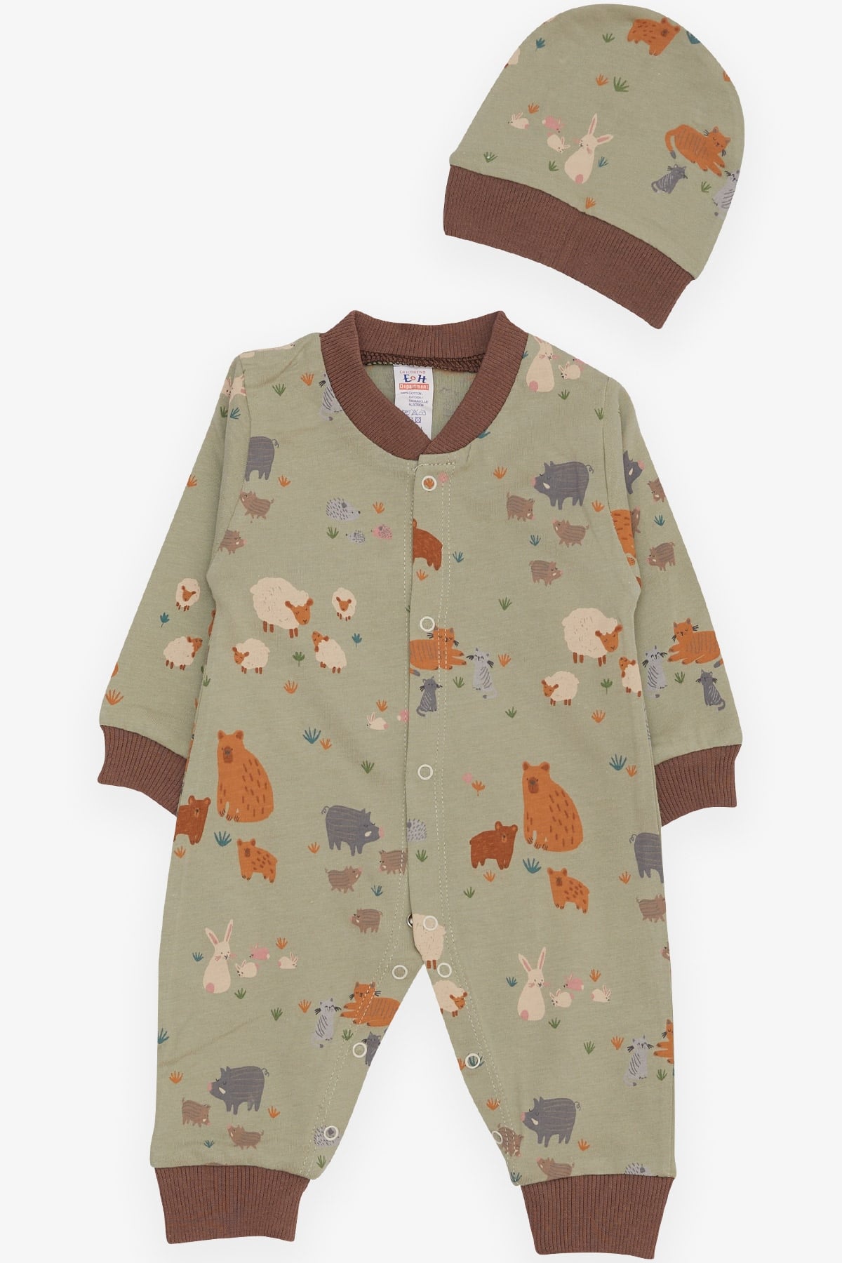 Breeze Erkek Bebek Tulum Hayvanlar Alemi Desenli Mint Yeşili (0-3 Ay-6 Ay)