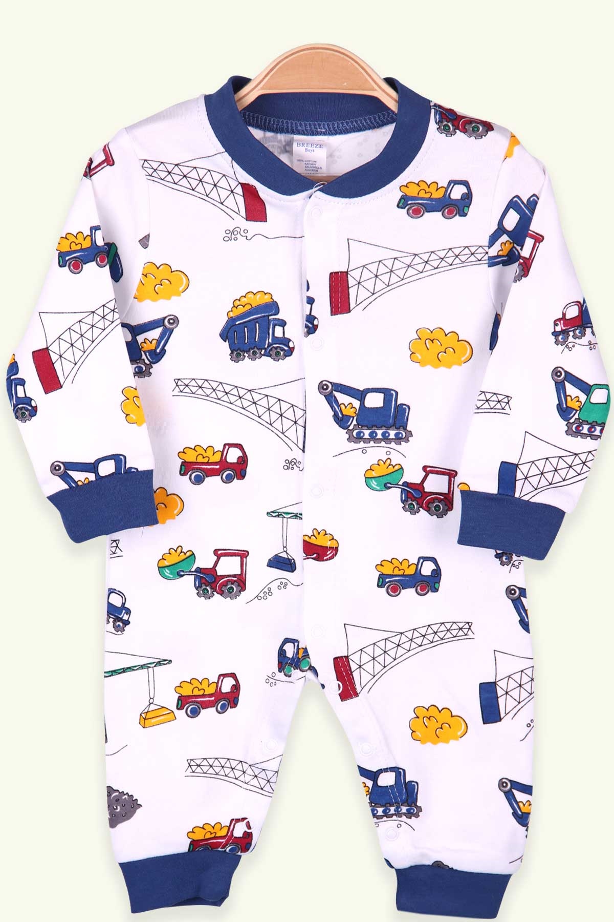 Breeze Erkek Bebek Tulum İnşaat Temalı Beyaz (0-3 Ay-4 Ay)