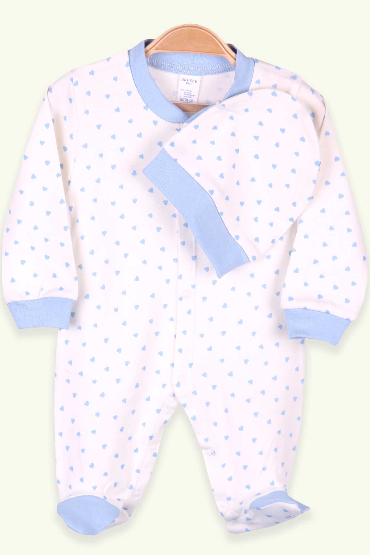 Breeze Erkek Bebek Tulum Kalpli Şapkalı Set Ekru (0-3 Ay-4 Ay)