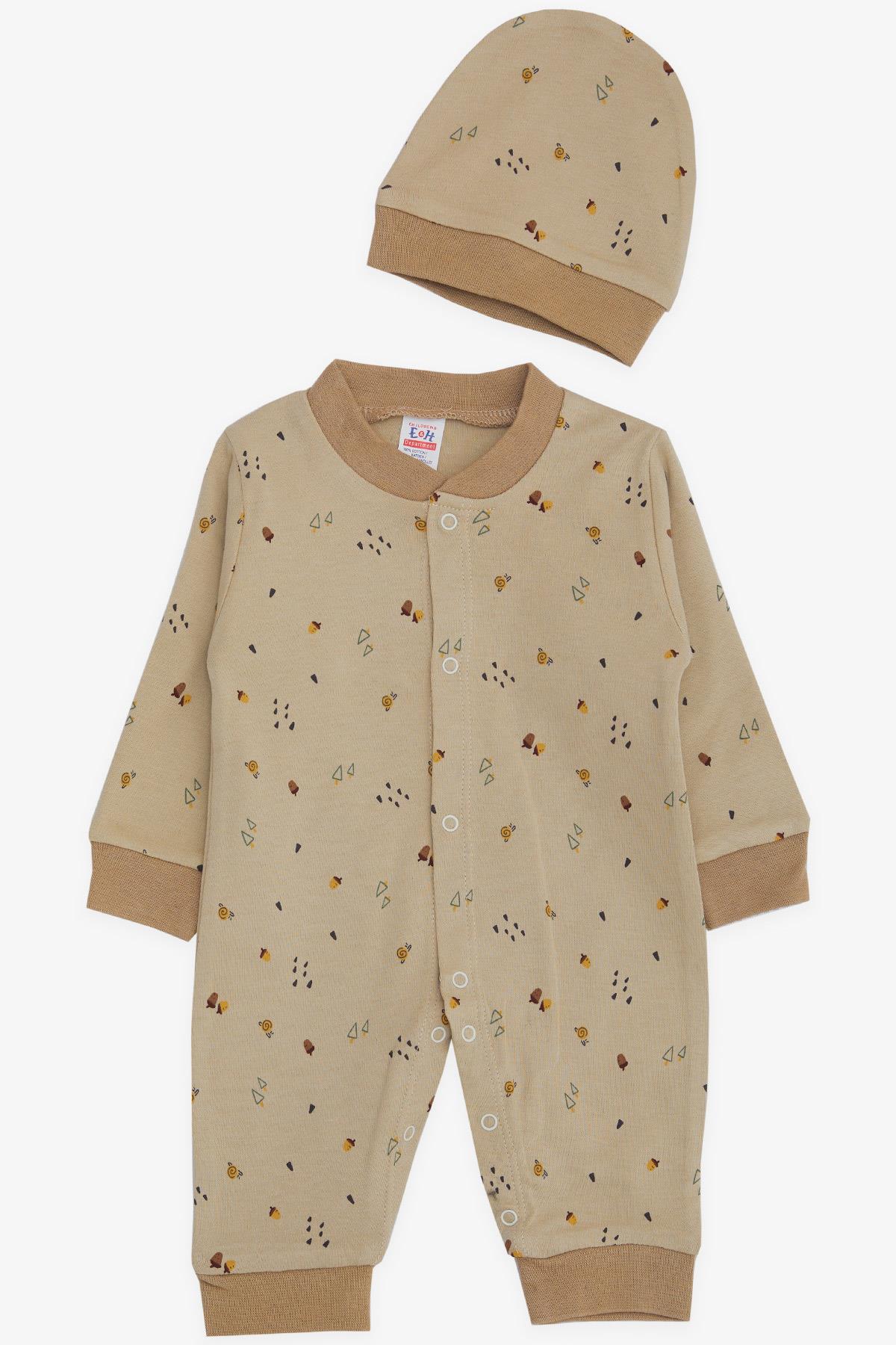 Breeze Erkek Bebek Tulum Meşe Palamutu Desenli Açık Kahverengi (0-3 Ay-6 Ay)