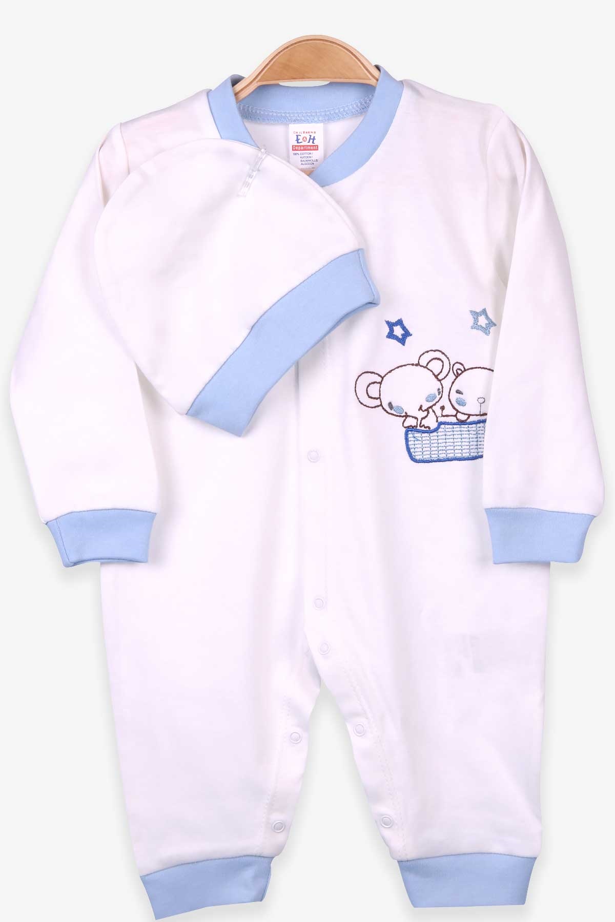 Breeze Erkek Bebek Tulum Nakışlı Şapkalı Set Ekru (0-3-6 Ay)