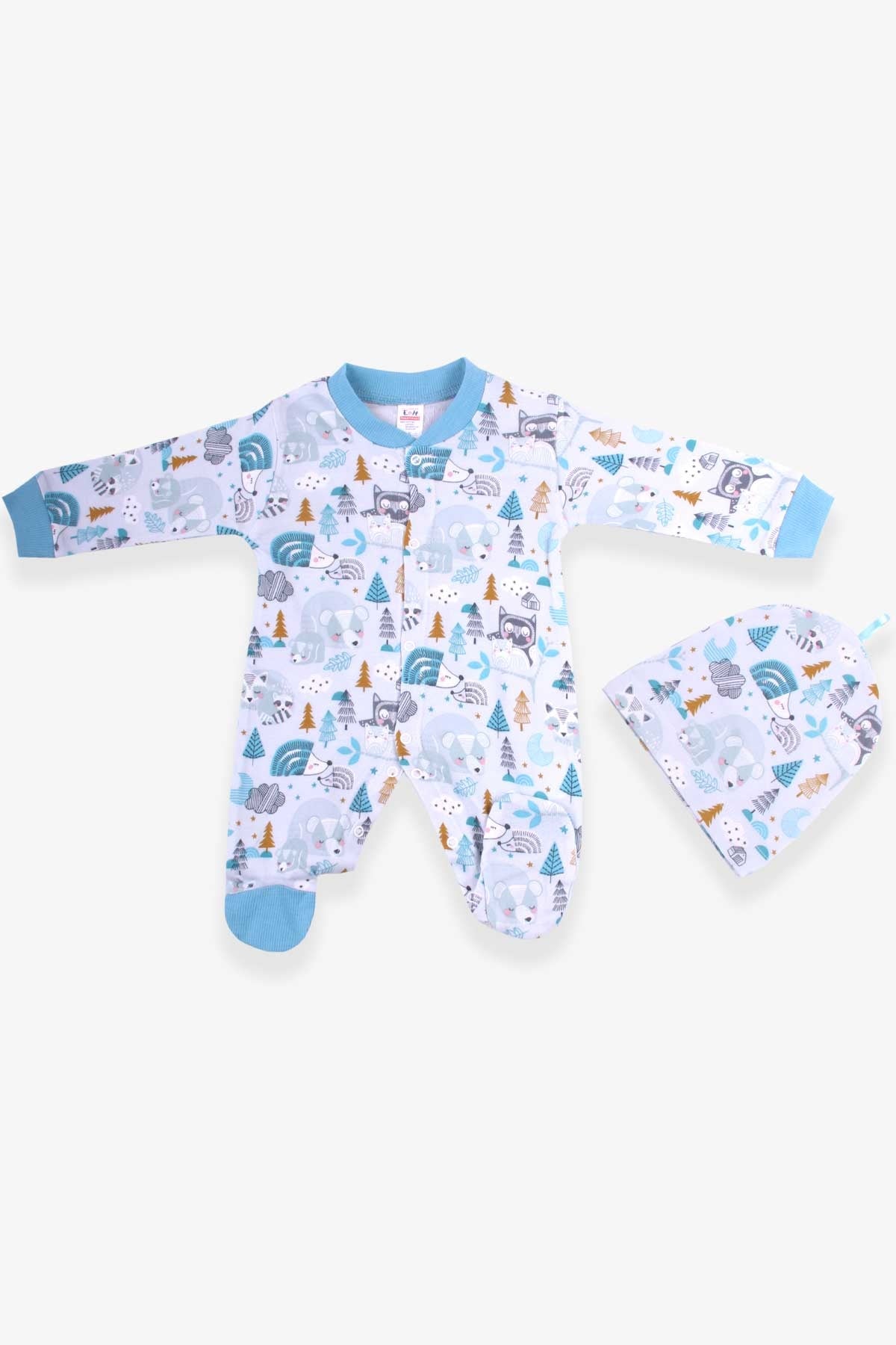 Breeze Erkek Bebek Tulum Orman Temalı Buz Mavisi (0-3 Ay-6 Ay)