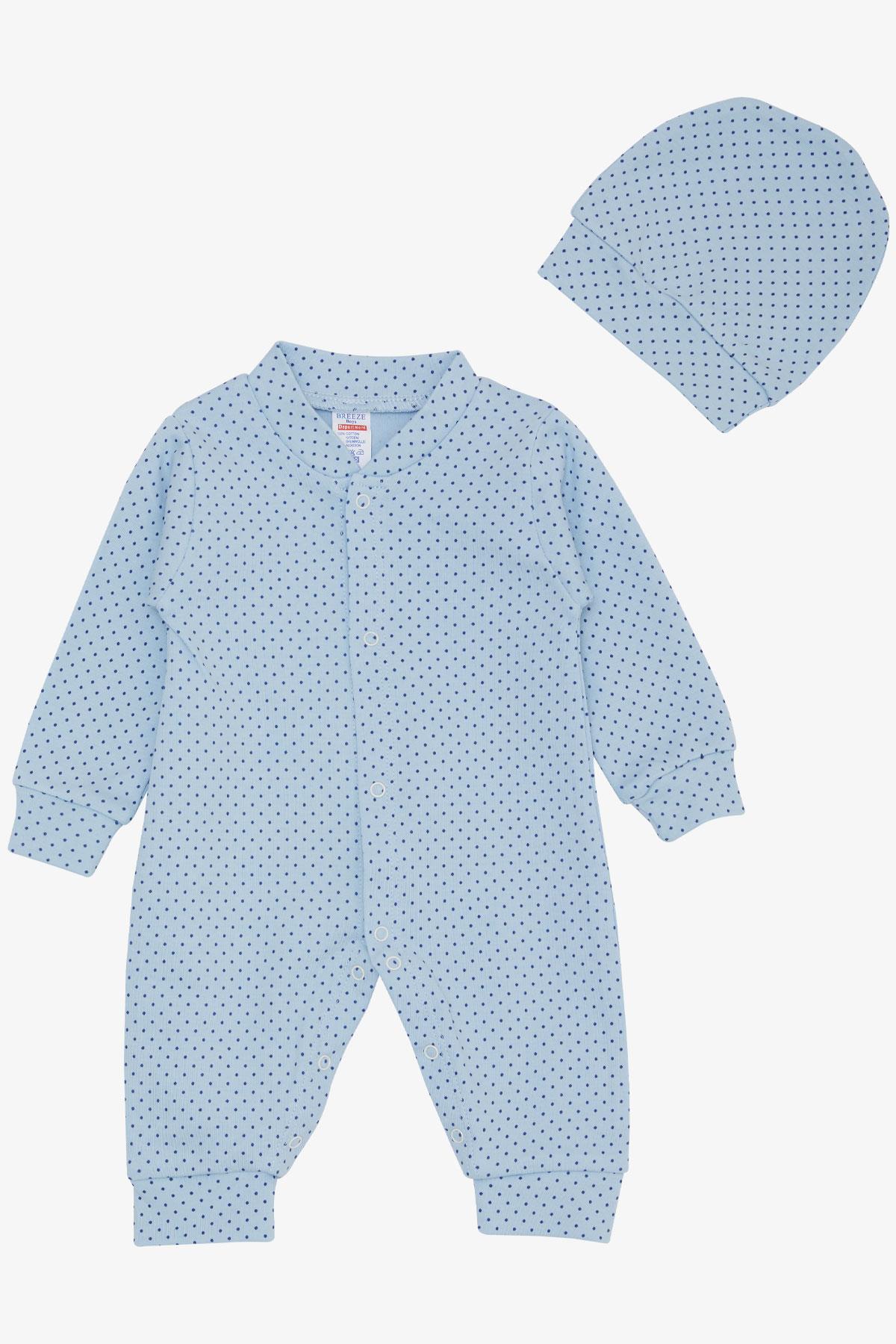 Breeze Erkek Bebek Tulum Puantiye Desenli Açık Mavi (0-6 Ay)